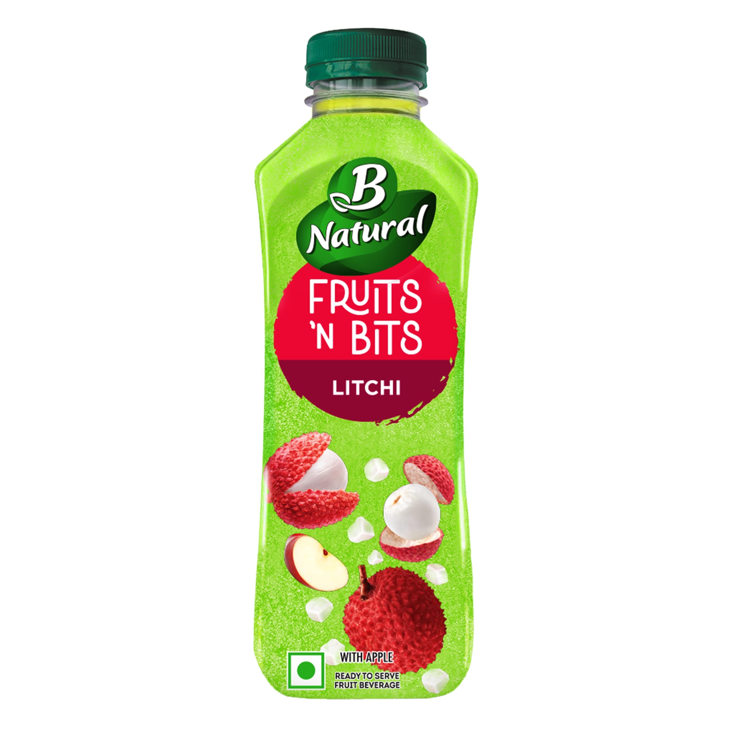 Front view of B Natural Fruits N Bits Litchi bottle