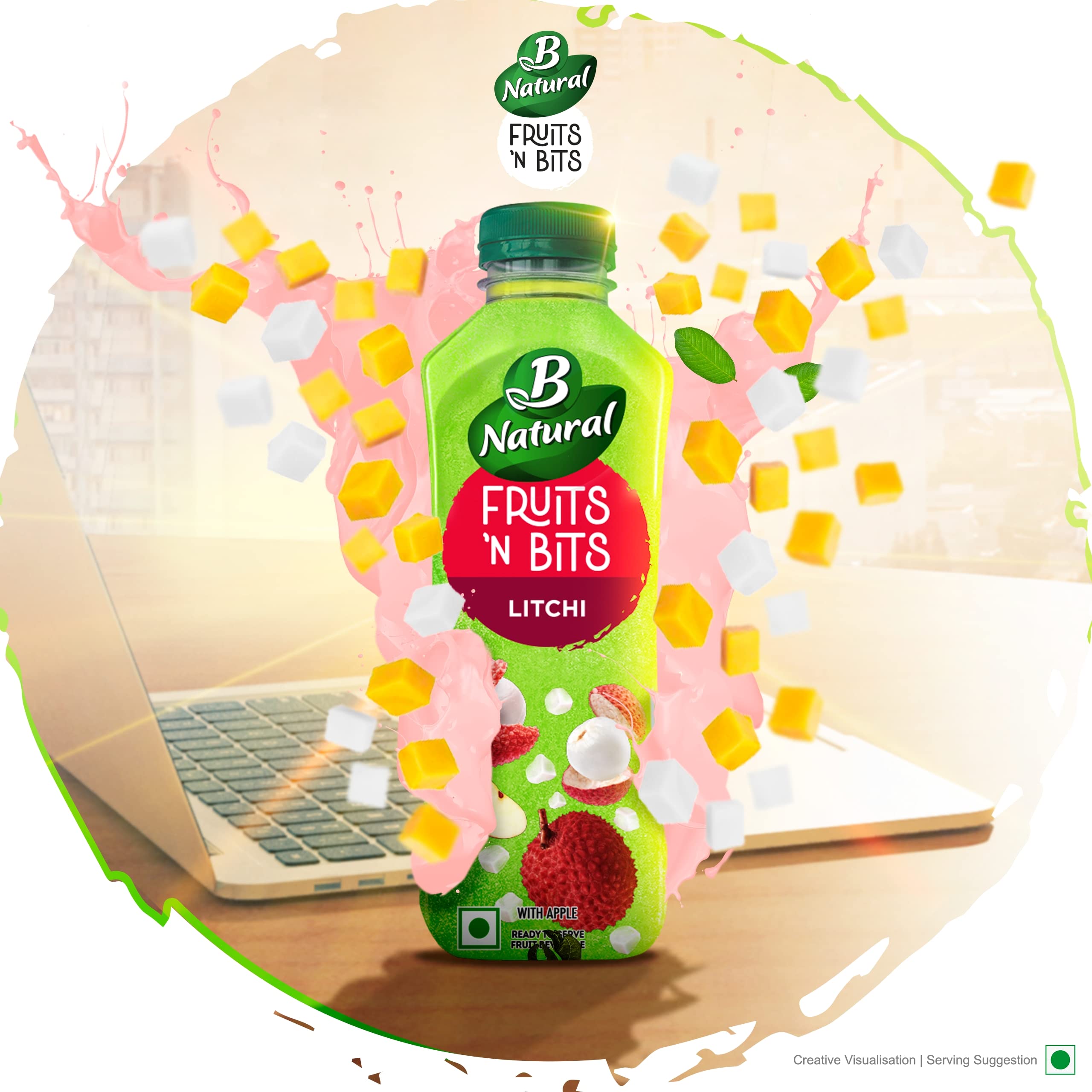 B Natural Fruits N Bits Litchi, Infused with Real Fruit Bits, 300ml, 100% Indian Fruit, 0% Concentrate, Goodness of Fiber, No Added Preservatives – view 3