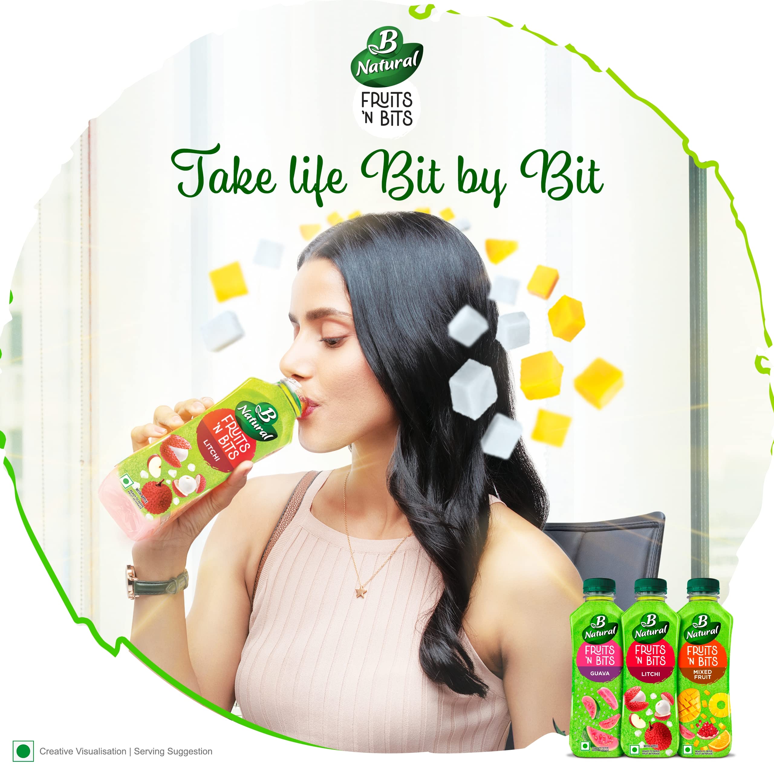 B Natural Fruits N Bits Litchi, Infused with Real Fruit Bits, 300ml, 100% Indian Fruit, 0% Concentrate, Goodness of Fiber, No Added Preservatives – view 4