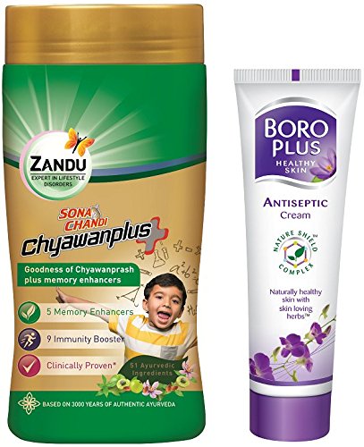 Zandu Chyawanplus 450 g jar and Boroplus 19 ml cream