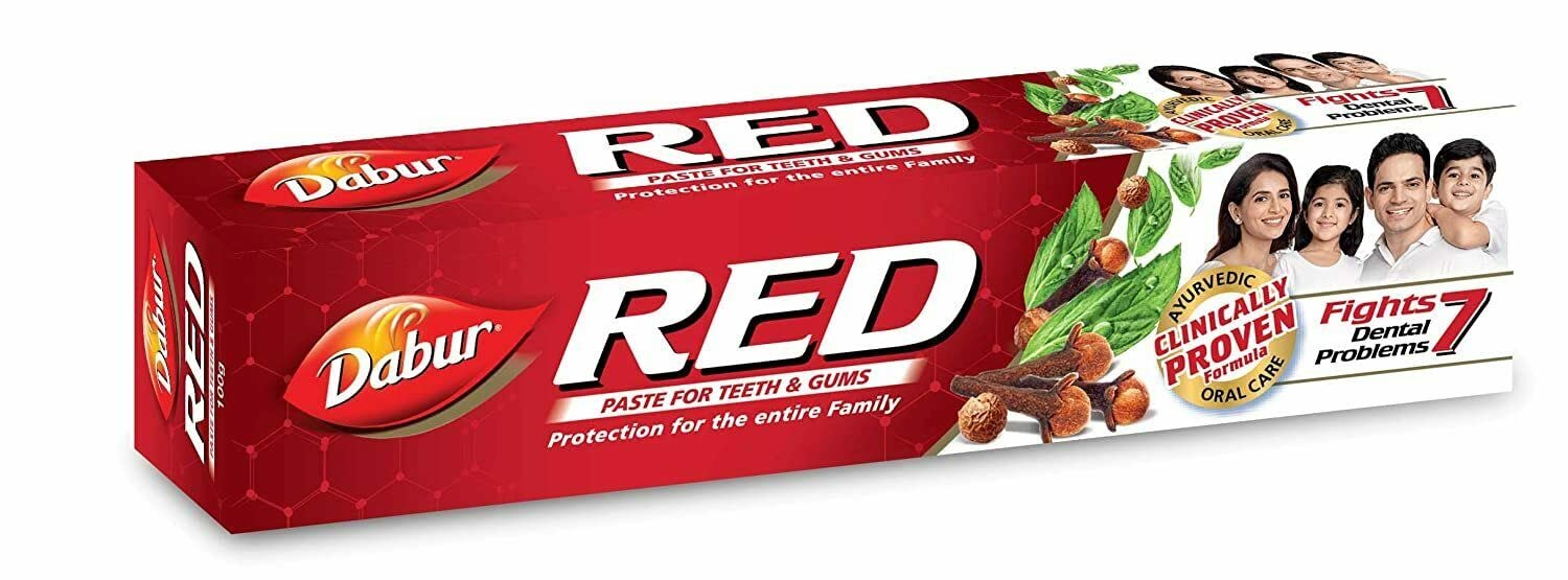 Front view of Dabur Red Paste 150 g toothpaste pack