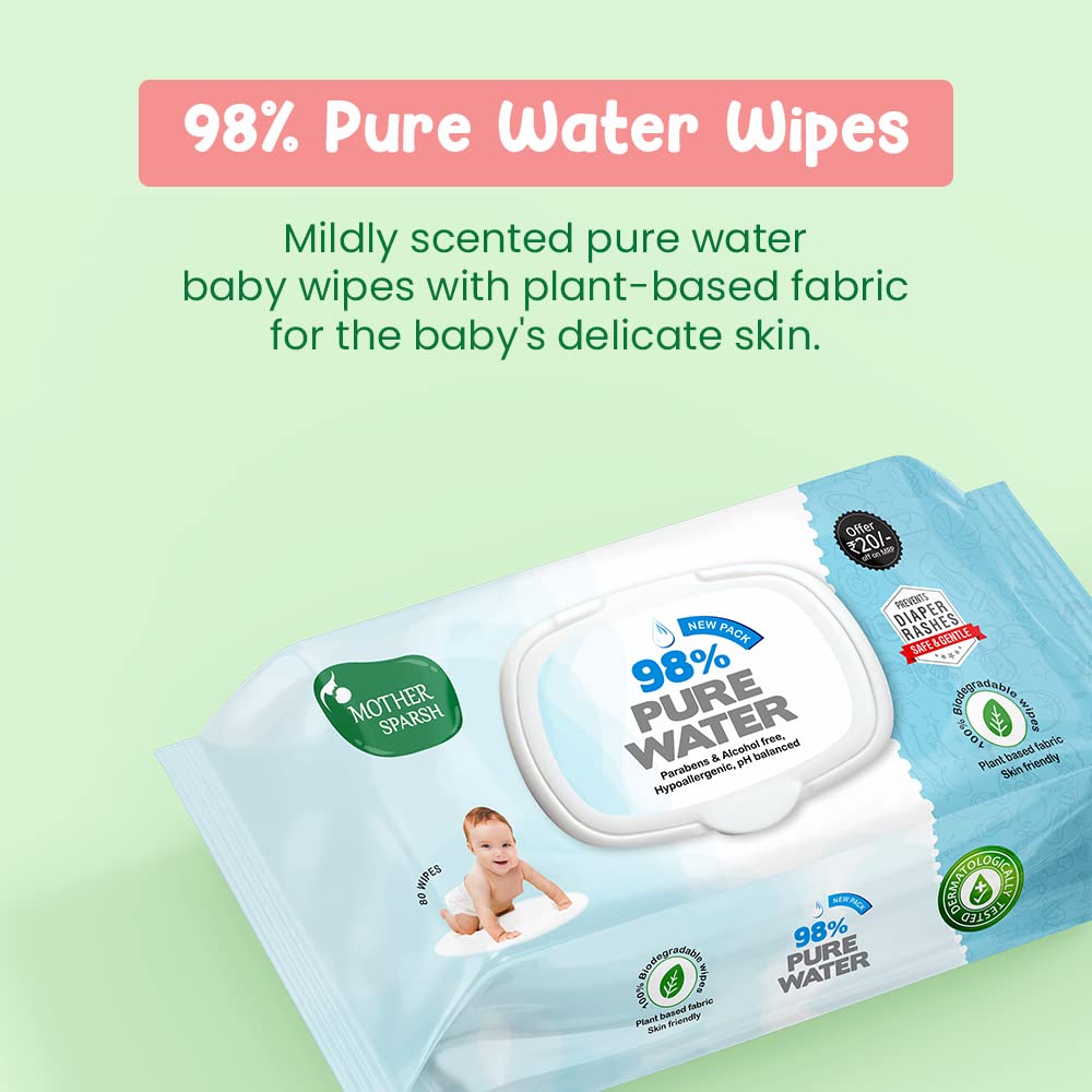 Mother Sparsh After Bite Turmeric Balm for Babies to Prevent Rashes and soothes Mosquito Bites & 98% Water Wipes Pack of 3 (80 pcs Each) – view 3