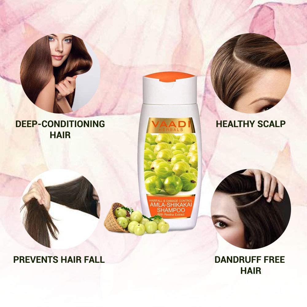 Vaadi Herbals Amla Shikakai Shampoo, Hairfall and Damage Control, 110ml x 3 – view 4
