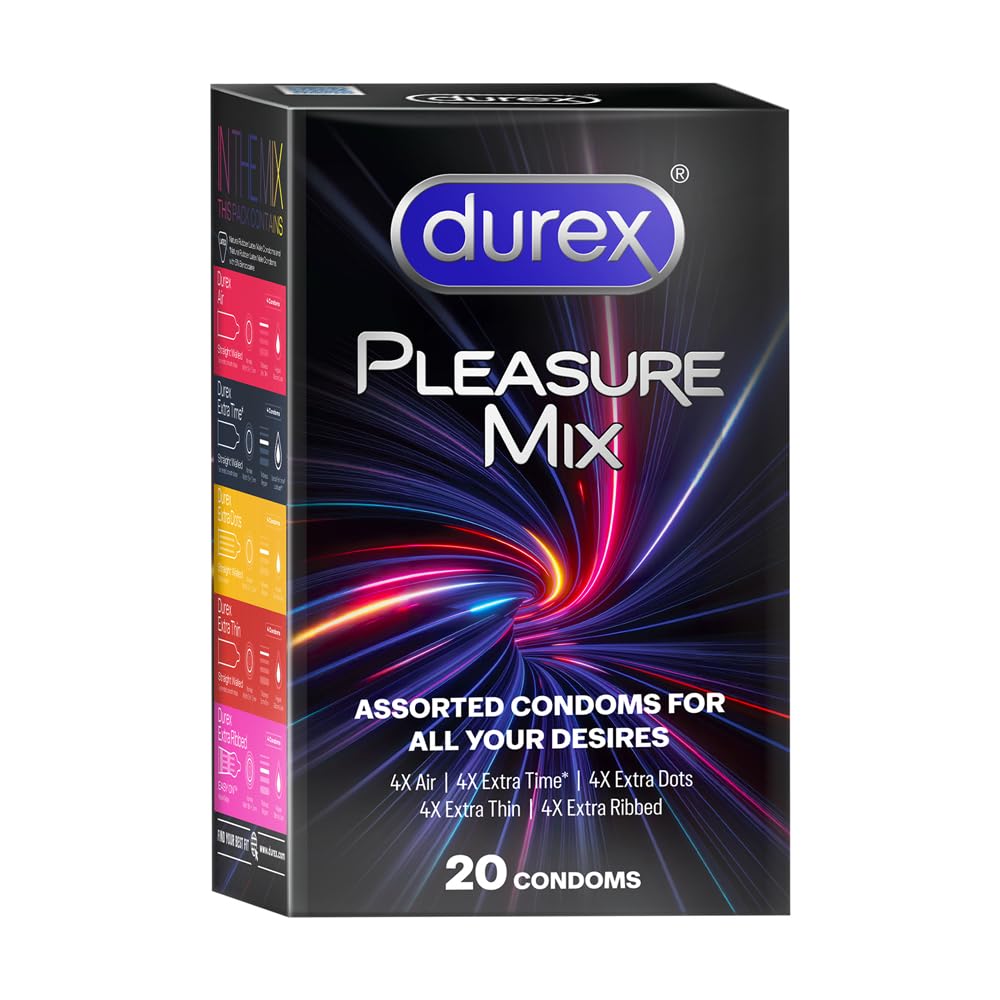 Front view of Durex 5 in 1 assorted condoms 20 count pack