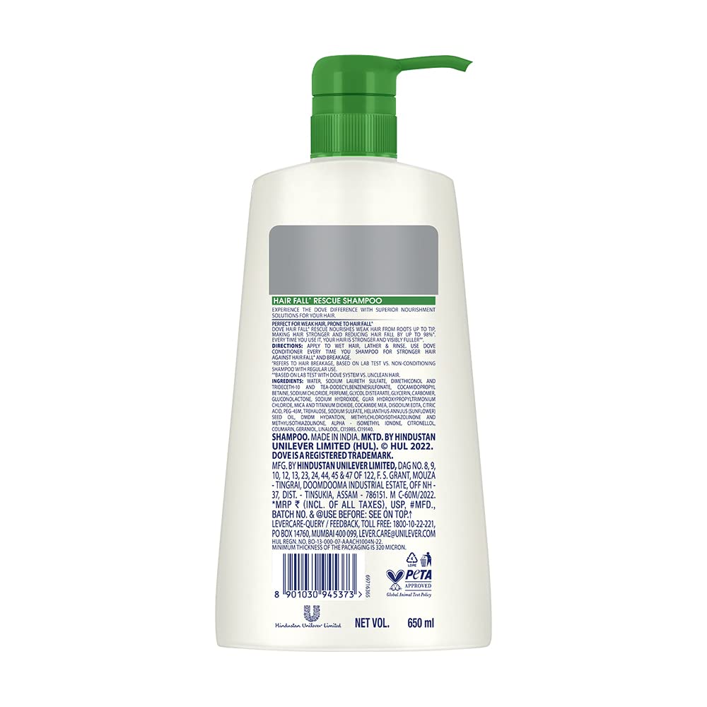 Dove Hair Fall Rescue, Shampoo, 650ml, for Damaged Hair, with Nutrilock Actives, to Reduce Hairfall & Repair, Deep Nourishment to Damaged Hair – view 2