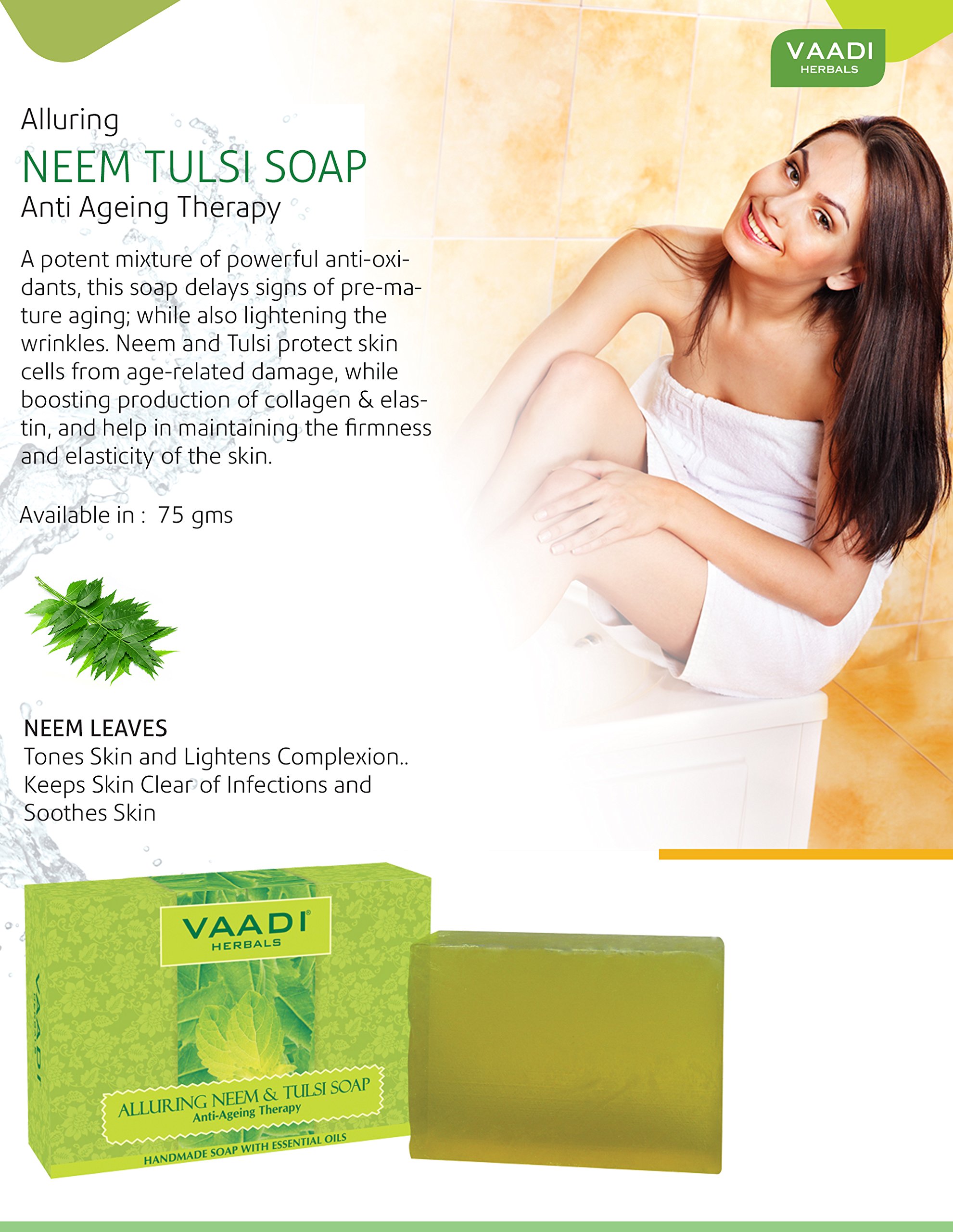 Vaadi Herbals Alluring Neem Tulsi Soap, 75g (Pack of 12) – view 2