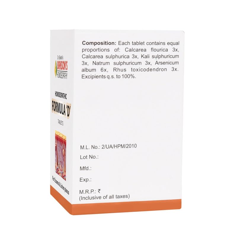 Dr. Bakshi's BAKSON'S HOMOEOPATHIC Formula 'D' Tablets- 75 Tablets – view 2