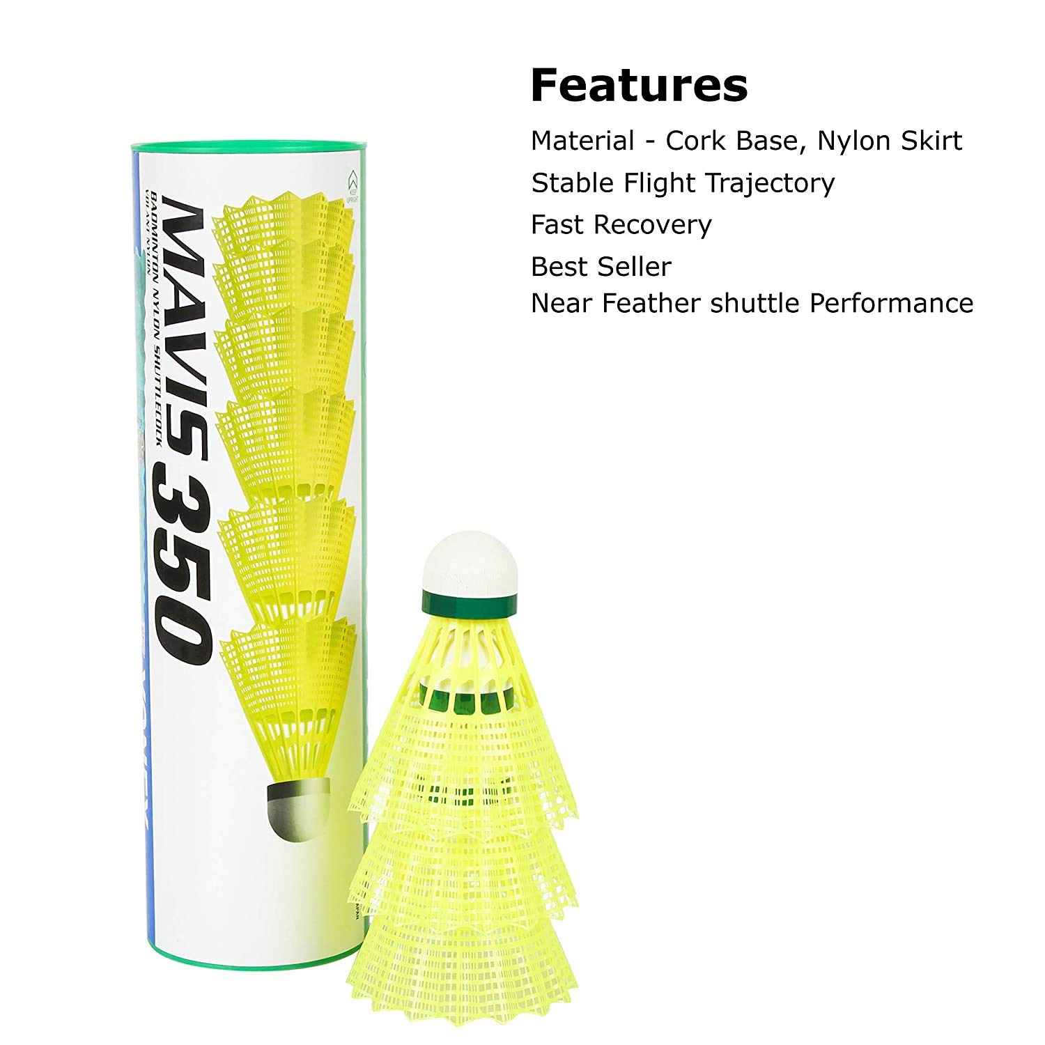 Yonex Mavis 350 Green Cap Nylon Shuttlecock (Yellow) – view 3