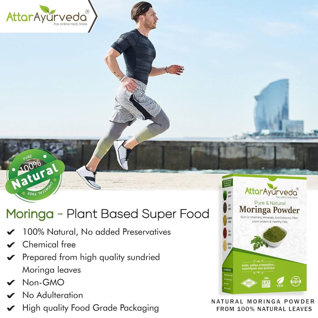 Attar Ayurveda 100% Moringa Leaf Powder (200g) – view 3