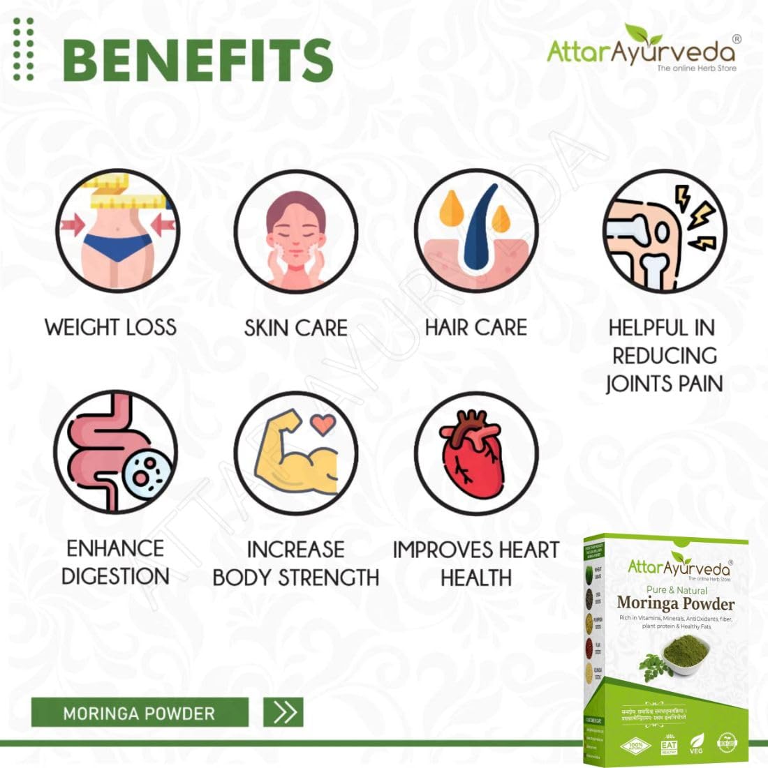 Attar Ayurveda 100% Moringa Leaf Powder (200g) – view 5