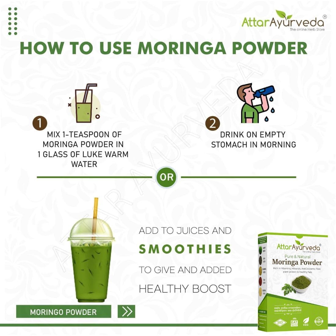 Attar Ayurveda 100% Moringa Leaf Powder (200g) – view 6