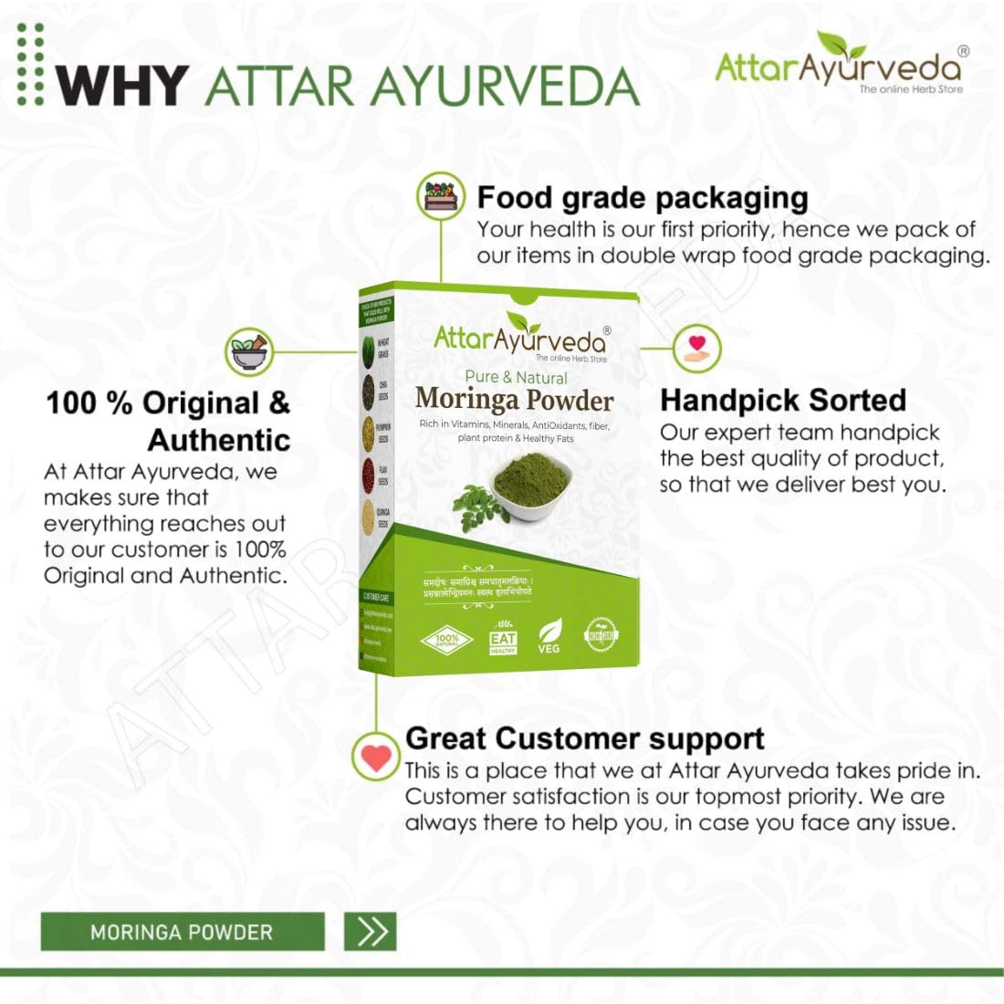 Attar Ayurveda 100% Moringa Leaf Powder (200g) – view 7