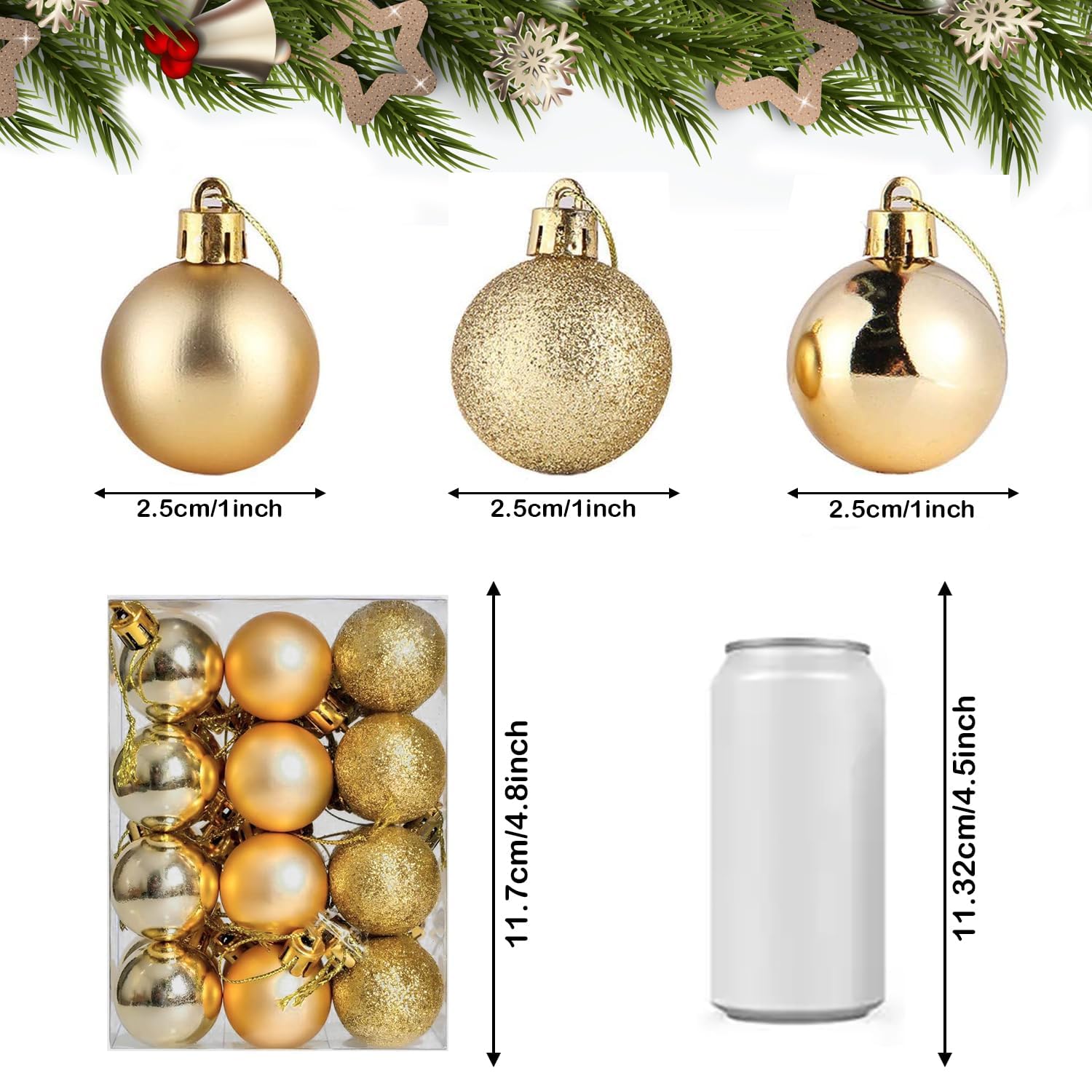 VR Creatives Pack of 24 Red and Golden Glitter Shiny Balls Beautiful Christmas Balls Christmas Xmas Tree Hanging Balls Ornaments for Xmas Christmas Party Decoration Item – view 4