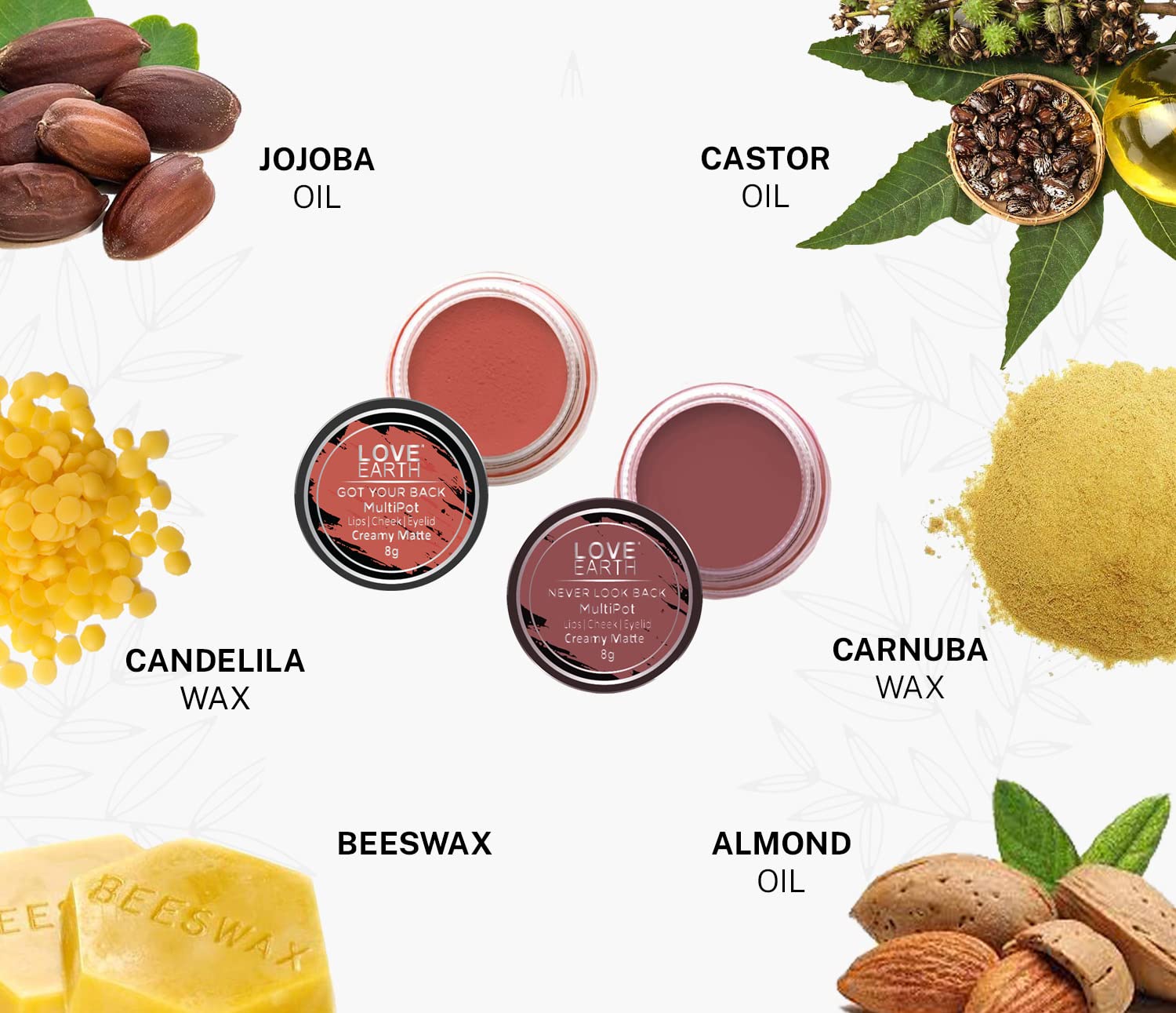 Love Earth Lip Tint & Cheek Tint Multipot Combo (Coral & Ruby Pink) with Richness of Jojoba Oil and Vitamin E for Lips, Eyelids and Cheeks – view 5