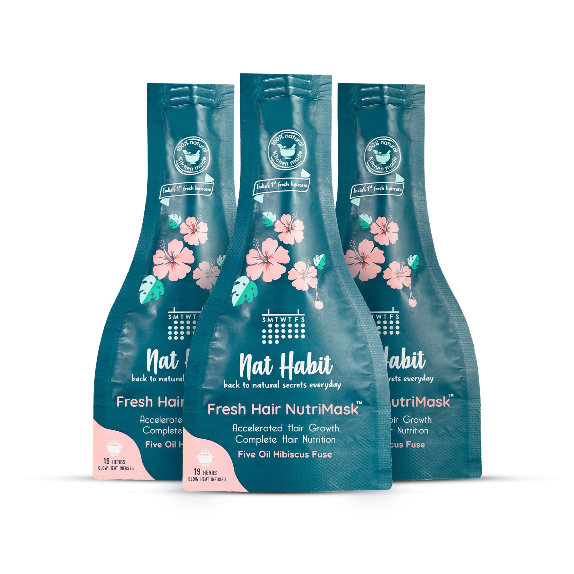 Nat Habit Five Oil Hibiscus Nutrimask - Hair Mask For Hair Growth, Conditioning, Smoothening, Dry & Frizzy Hair Enriched With Hibiscus Flowers, Hibiscus, Neem, Curry Leaves (Pack Of 3 X 40Grams)