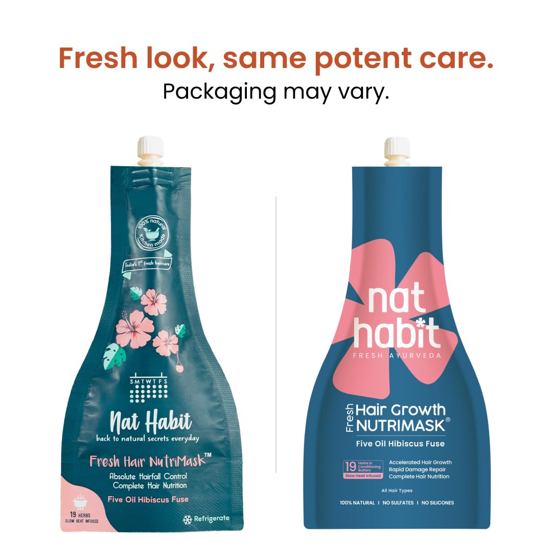 Nat Habit Five Oil Hibiscus Nutrimask - Hair Mask For Hair Growth, Conditioning, Smoothening, Dry & Frizzy Hair Enriched With Hibiscus Flowers, Hibiscus, Neem, Curry Leaves (Pack Of 3 X 40Grams) – view 2