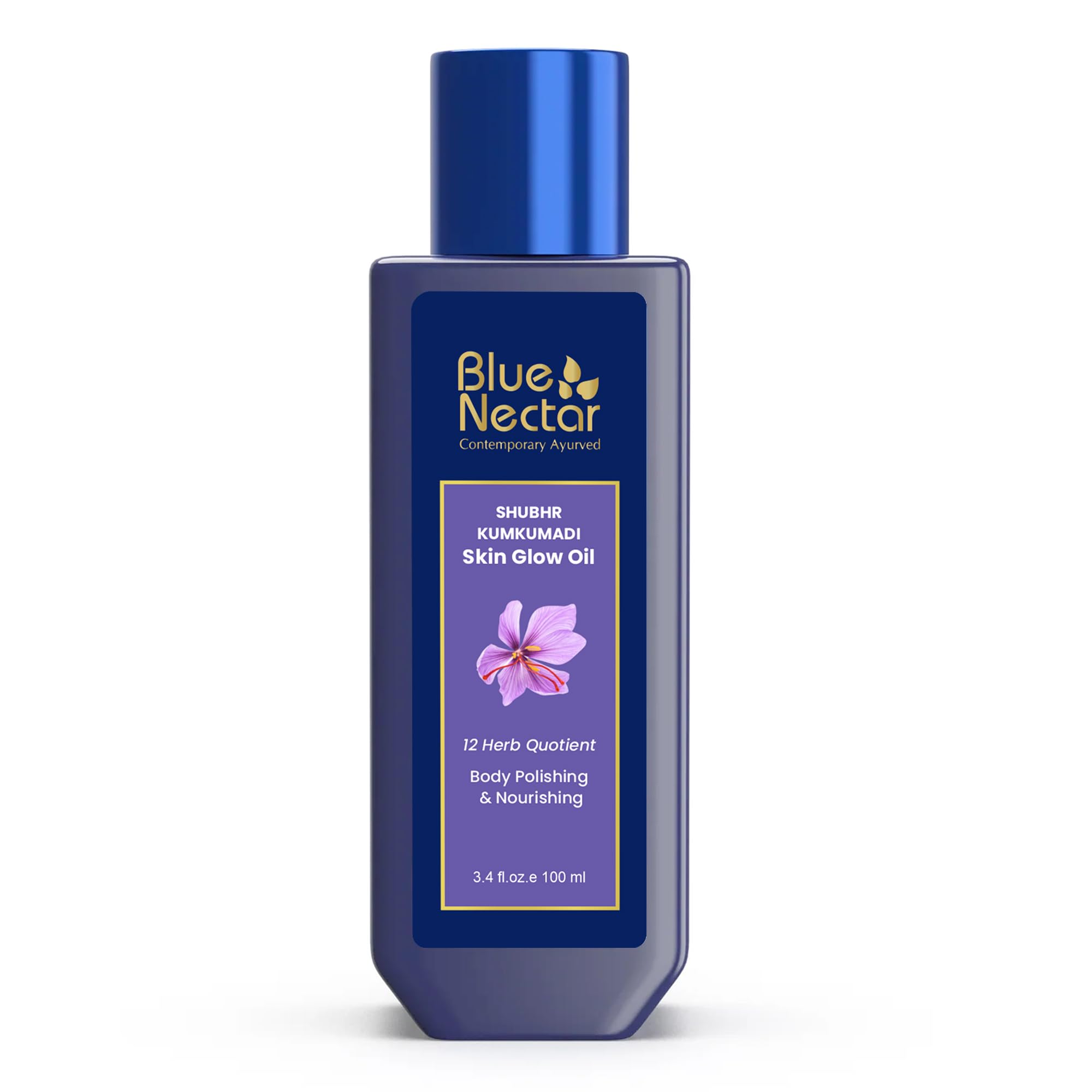 Blue Nectar Shubhr Kumkumadi body oil 100 ml bottle front view