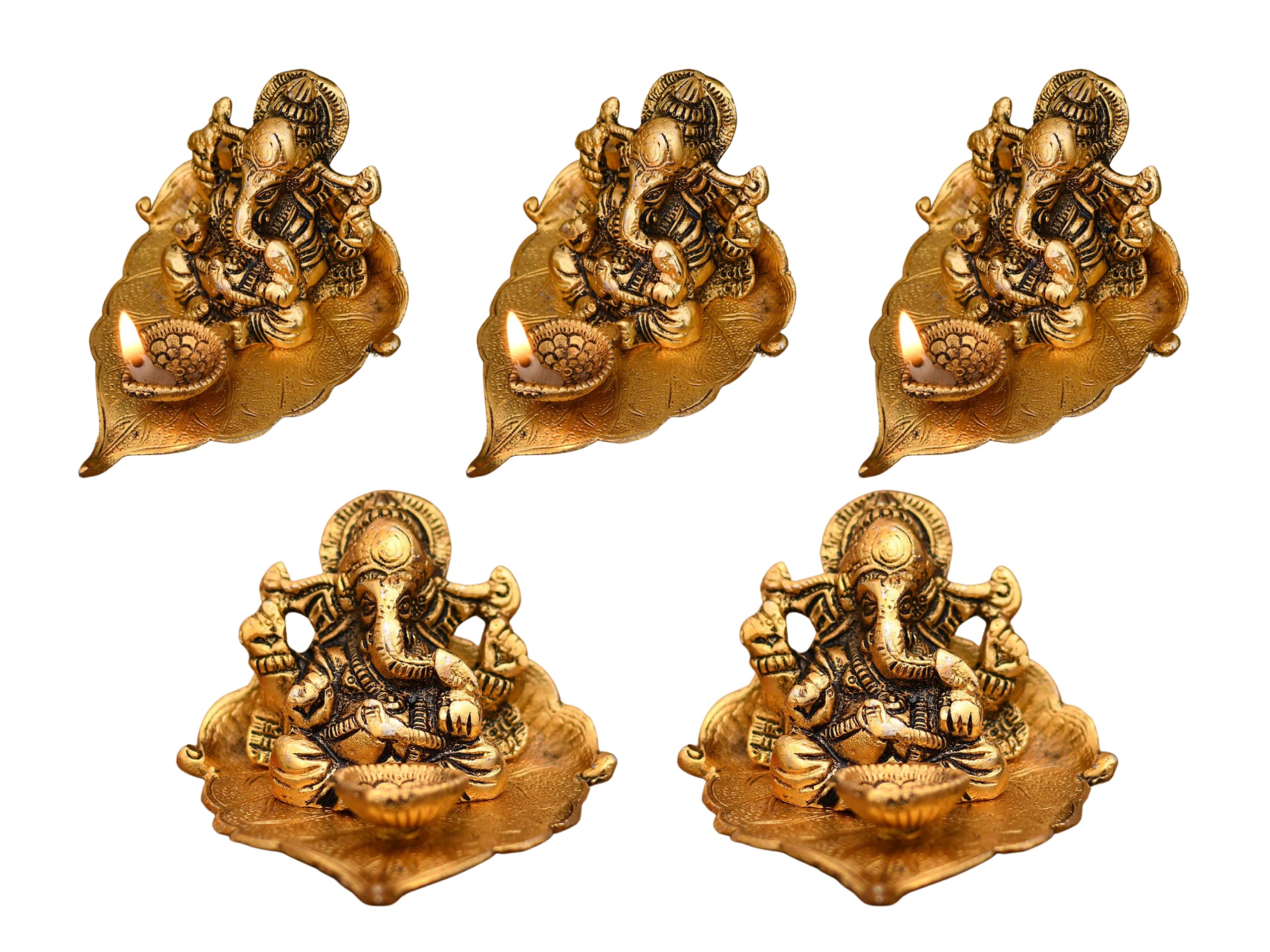 Collectible India 5 Ganesh Diya for Pooja - Diwali Decoration Items, Wedding Anniversary Housewarming Corporate Gift