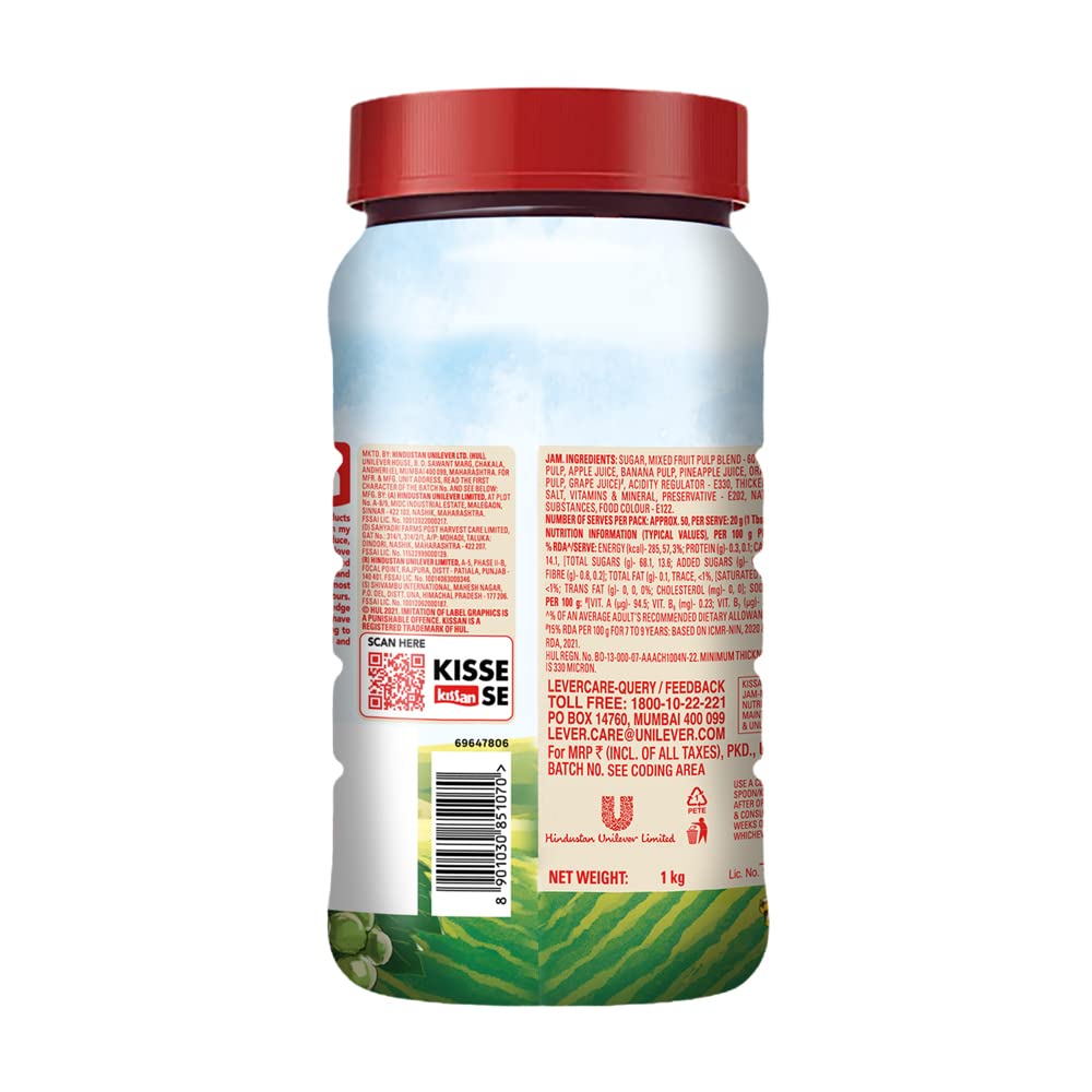 Kissan Mixed Fruit Jam 1 Kg Bottle, With Real Fruit Ingredients – view 2