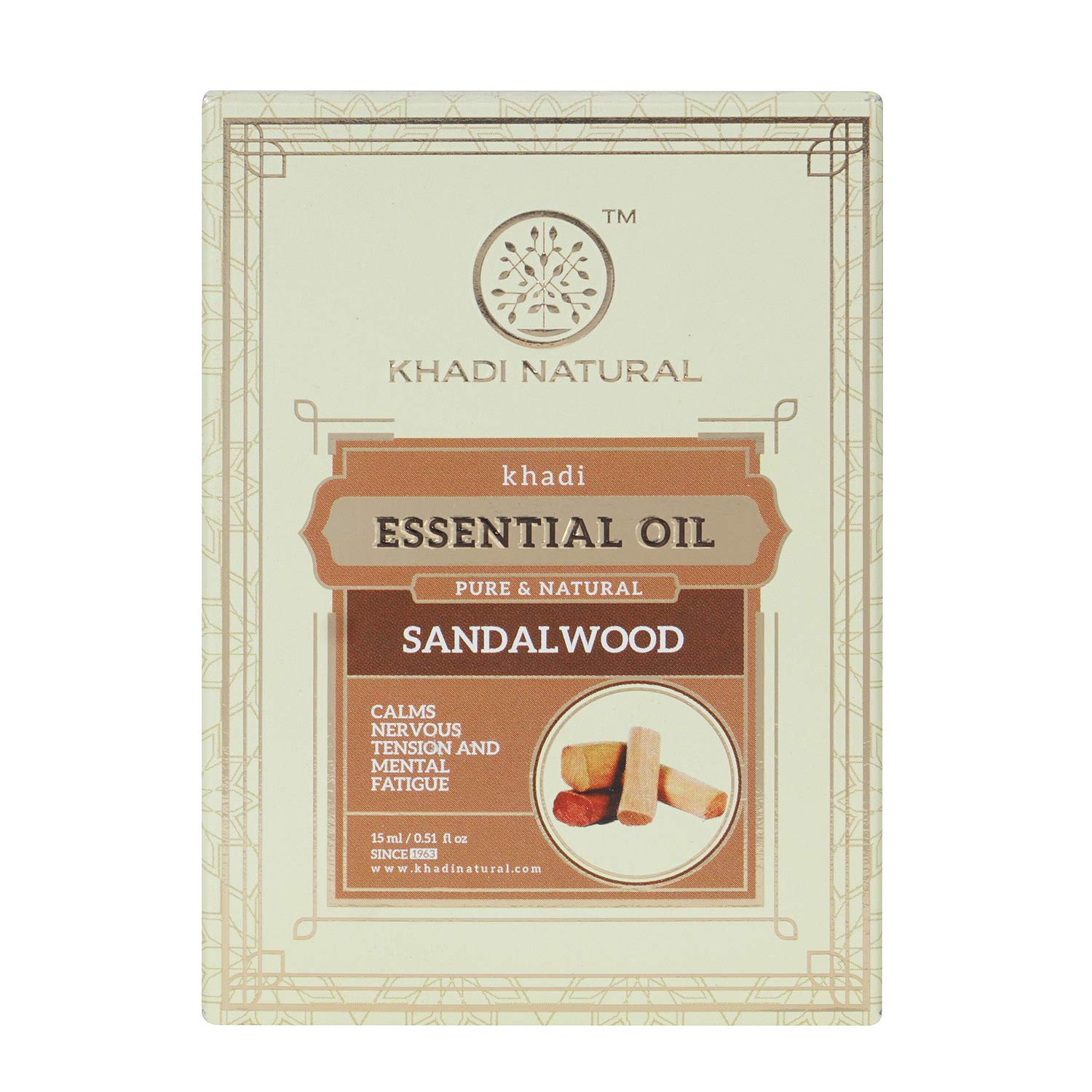 Khadi Natural sandalwood essential oil bottle with carton packaging