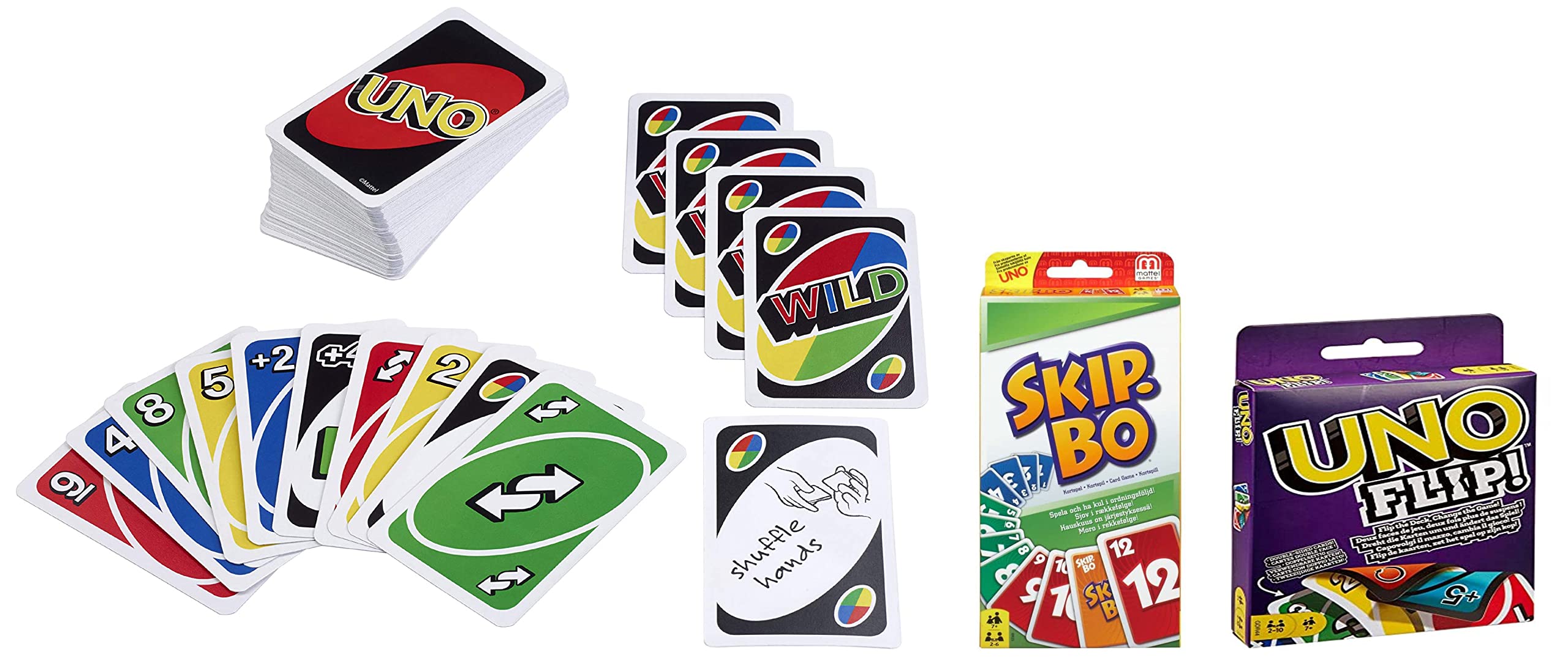 Mattel Uno Flip Side+Uno Playing Card Game+Skip-Bo Card Game-(Set of 3Toys)
