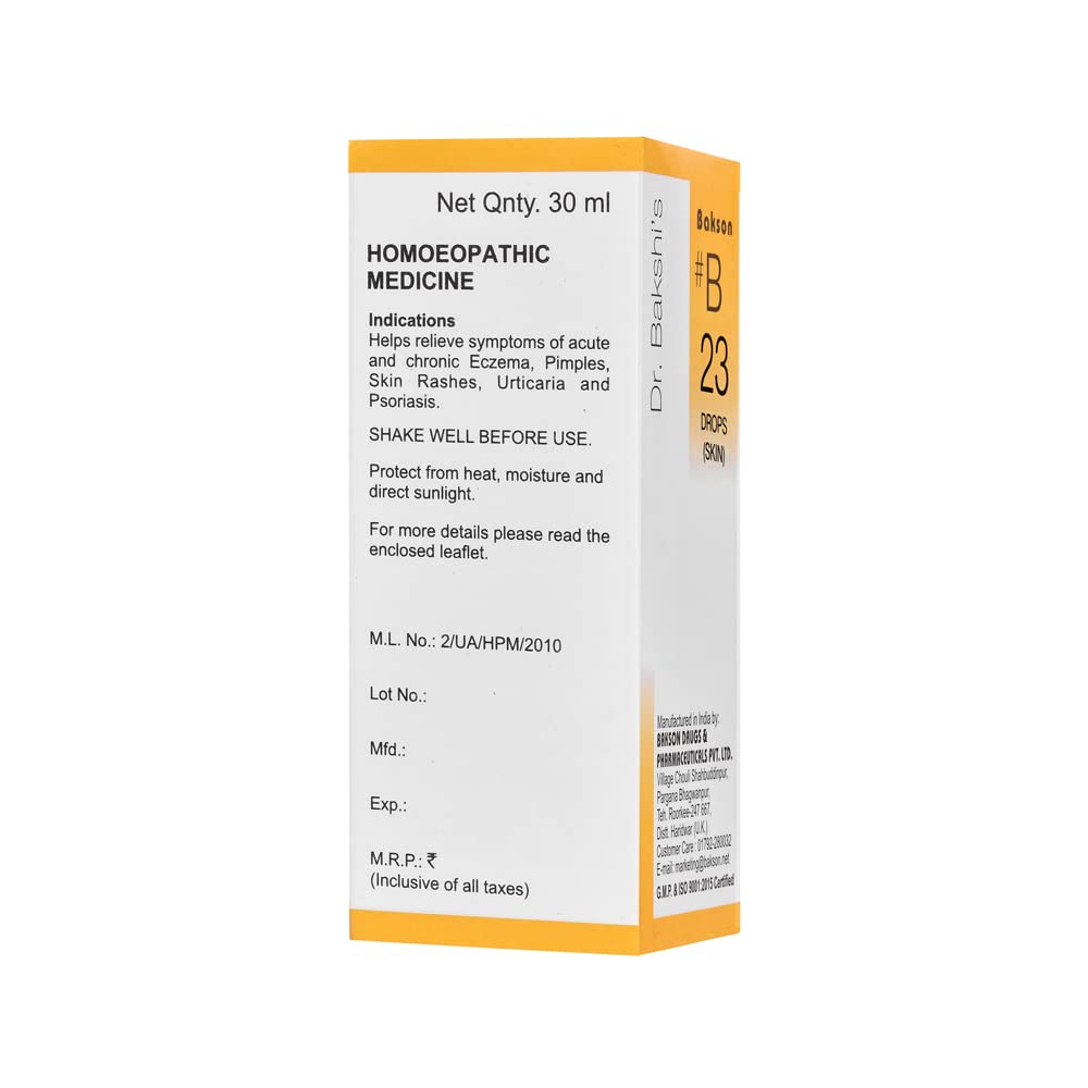 Dr. Bakshi's BAKSON'S HOMOEOPATHY # B 23 Skin Drops (30 ml) – view 2