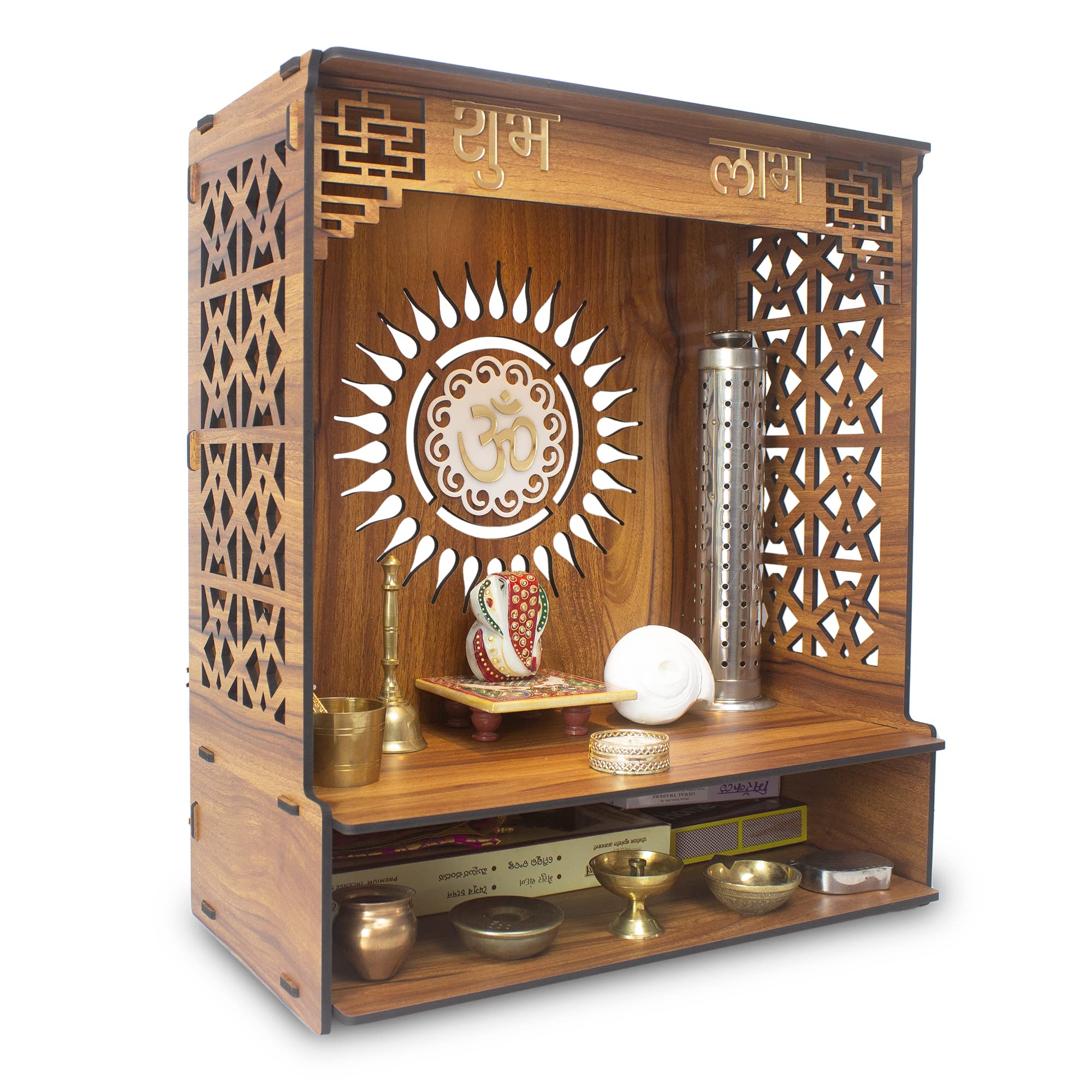 Heartily Shlok Beautiful Wooden Pooja Mandir for Home or Puja Temple Stand for Office and Shops with Led spot Light (H- 18, L- 16, W-8.75 Inch)