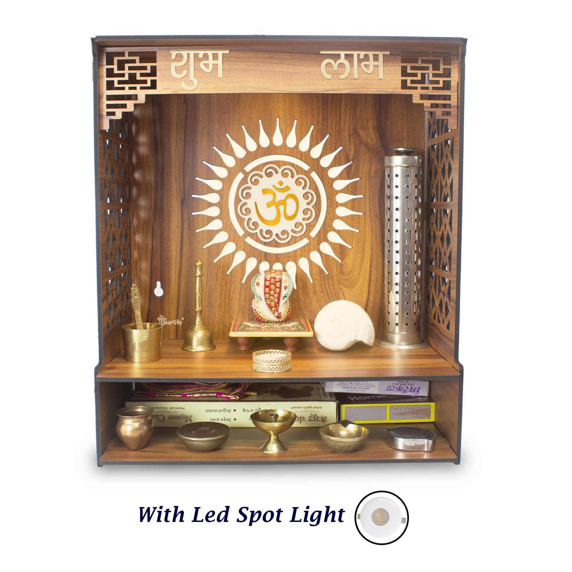 Heartily Shlok Beautiful Wooden Pooja Mandir for Home or Puja Temple Stand for Office and Shops with Led spot Light (H- 18, L- 16, W-8.75 Inch) – view 2