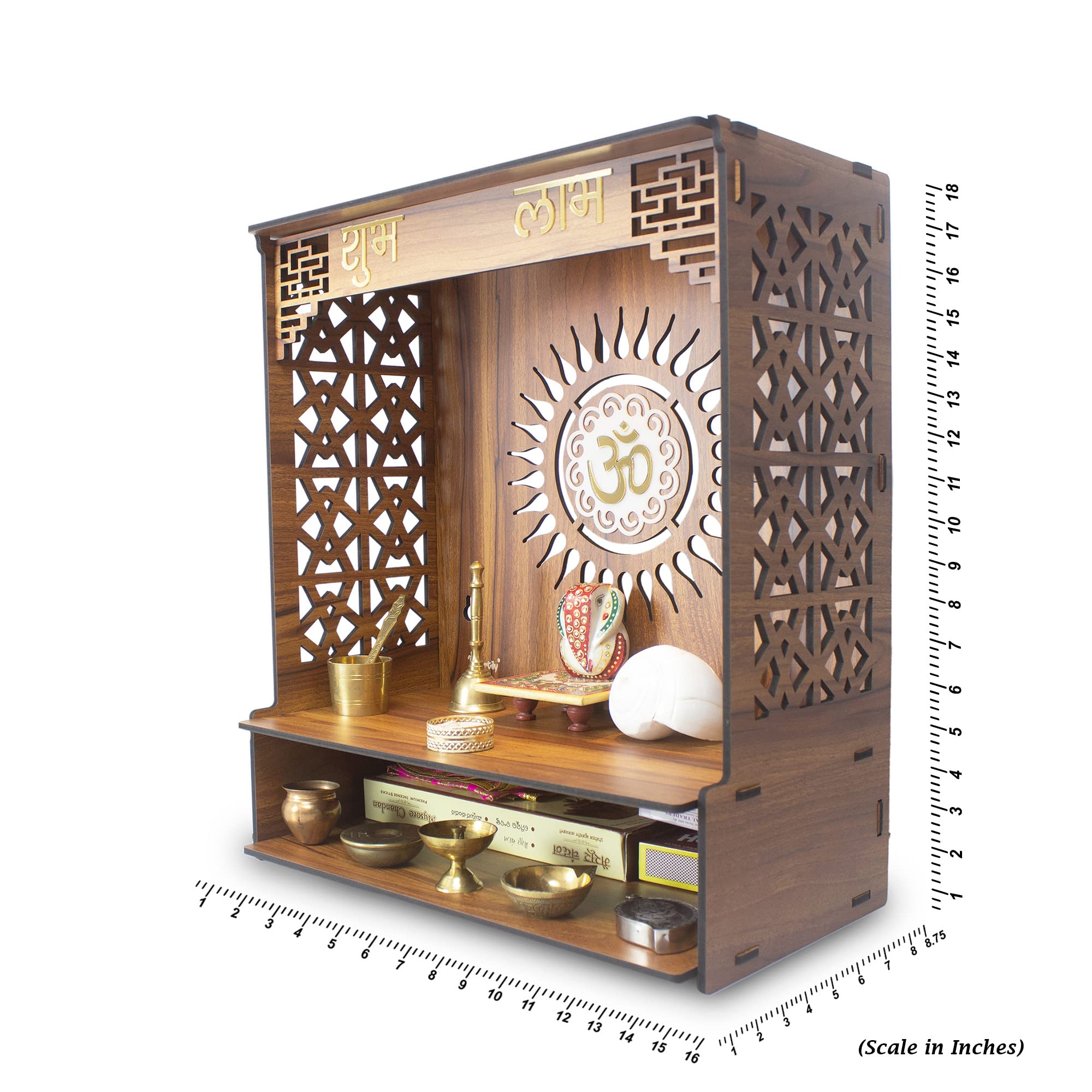 Heartily Shlok Beautiful Wooden Pooja Mandir for Home or Puja Temple Stand for Office and Shops with Led spot Light (H- 18, L- 16, W-8.75 Inch) – view 3