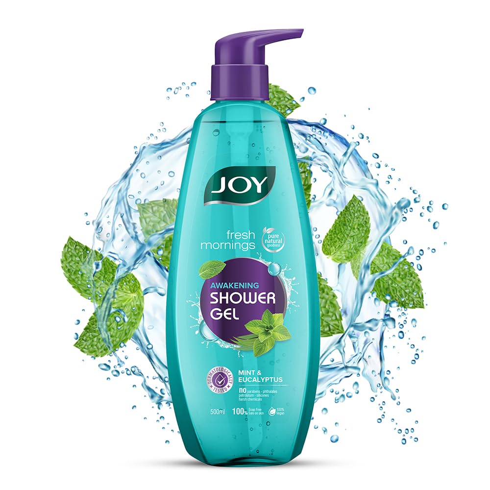 Joy Mint & Eucalyptus Shower Gel Body Wash (500 ml) | With Peppermint for Skin Cooling & Eucalyptus for Deep Cleansing | 100% Vegan Soap Free Shower Gel For All Skin Types | Paraben Free
