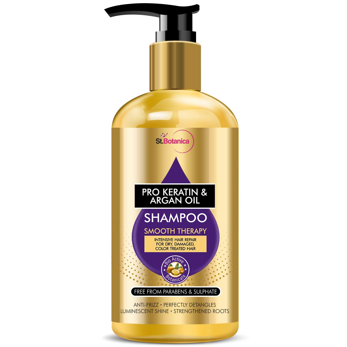 Keratin and argan oil shampoo bottle for dry frizzy hair