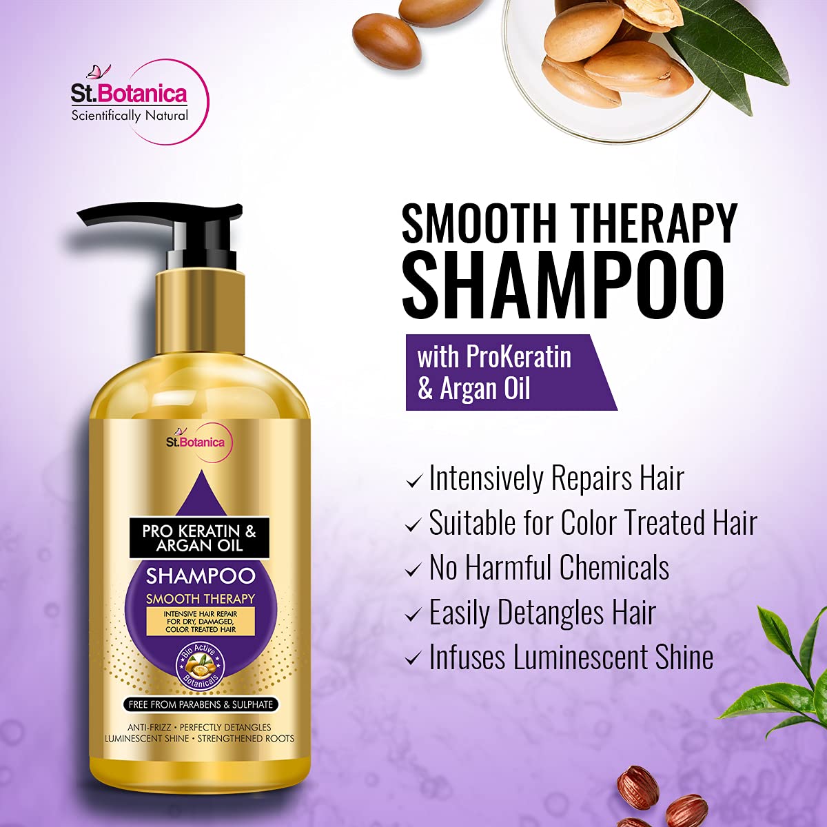 St.Botanica Pro Keratin & Argan Shampoo 300ml with Pro Keratin & Argan Oil that Smoothens and Hydrates Dry & Frizzy Hair – view 3