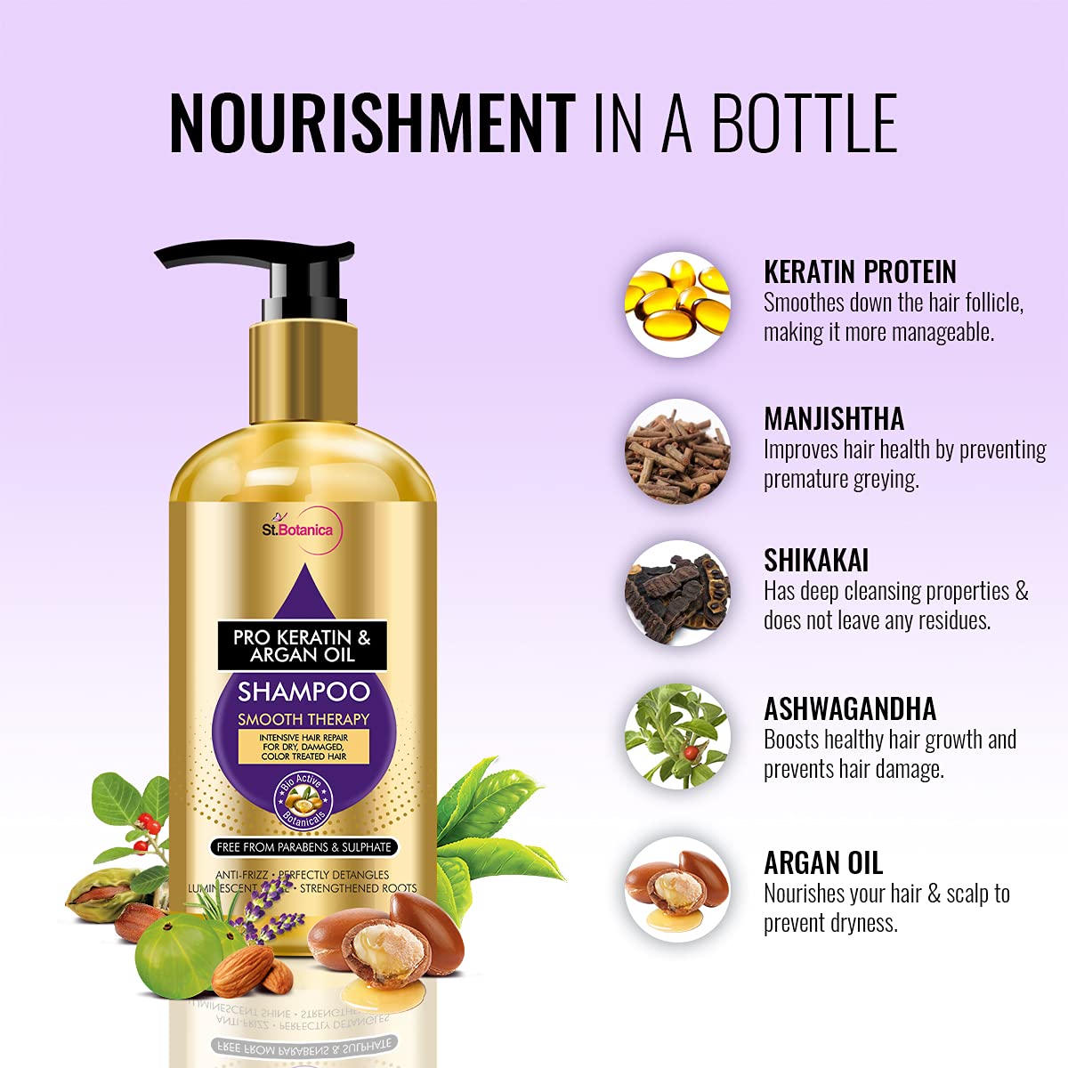 St.Botanica Pro Keratin & Argan Shampoo 300ml with Pro Keratin & Argan Oil that Smoothens and Hydrates Dry & Frizzy Hair – view 5