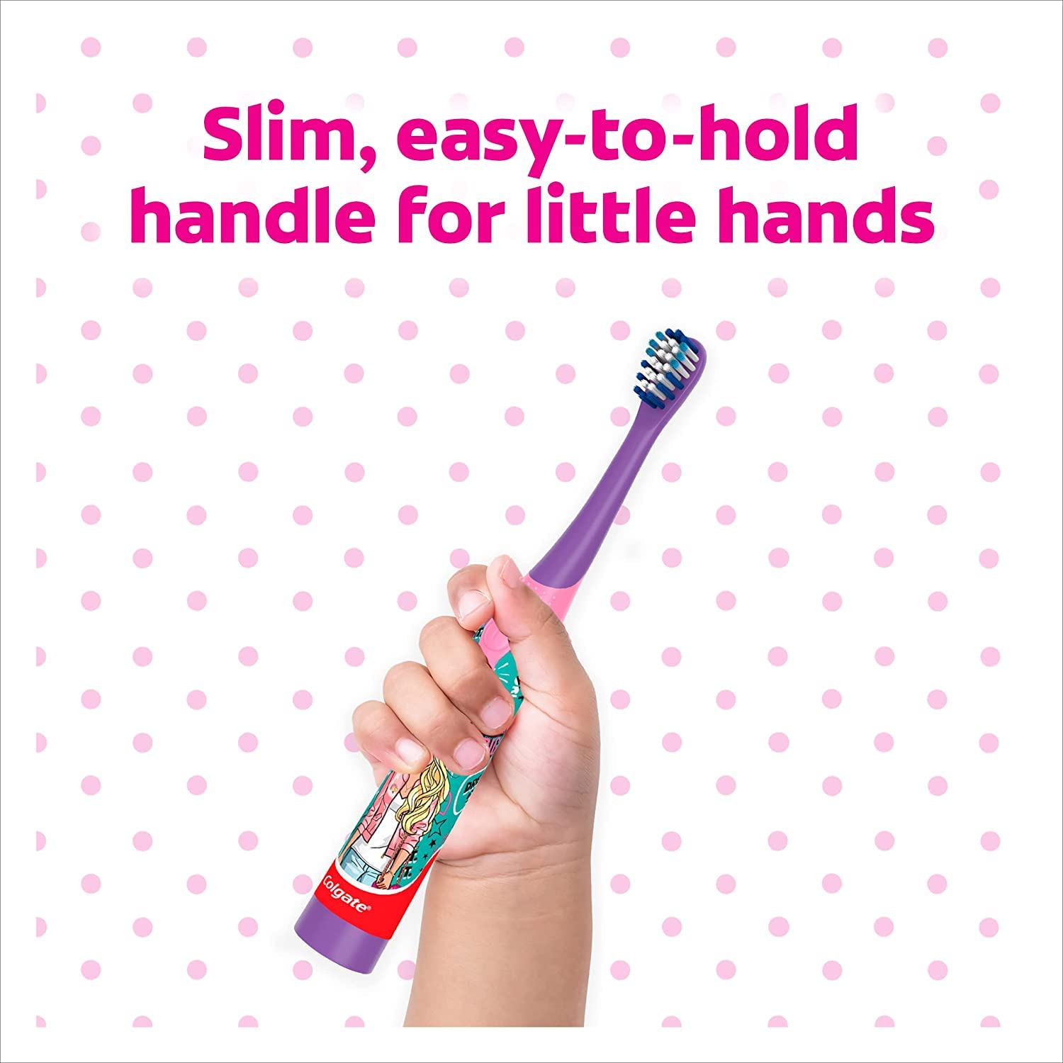 Colgate Barbie Toothbrush for kids, Battery Powered Electric Toothbrush, Age 3+, Kids toothbrush with Extra Soft Bristles and Slim Handle, Includes Replaceable Batteries – view 4