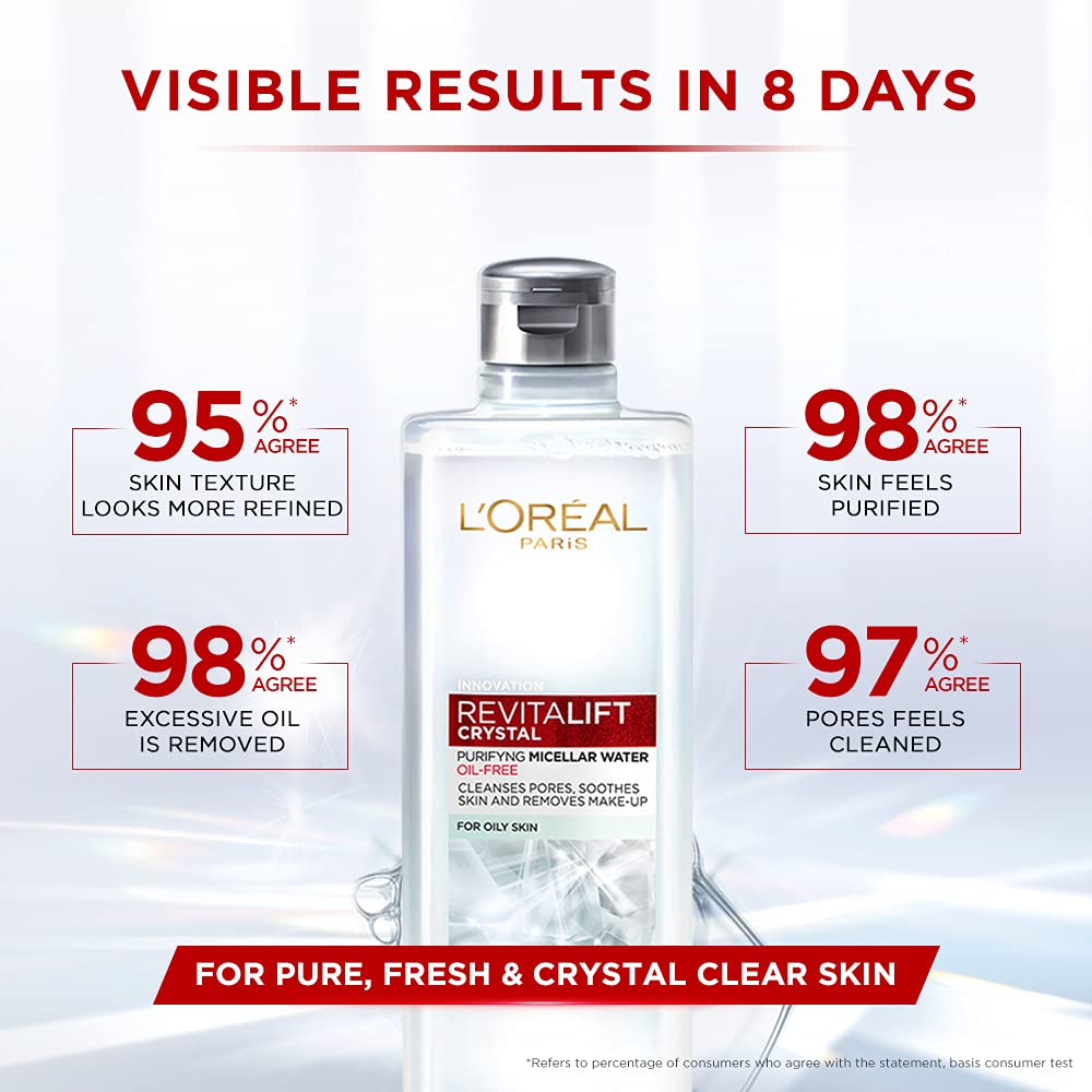 L'Oréal Paris Purifying Micellar Water, Cleanses pores and Removes Makeup, With Oil-Free Technology, Revitalift Crystal, 400ml – view 3