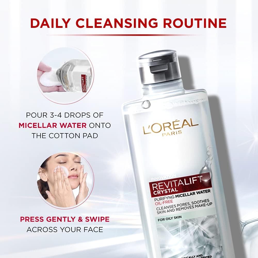 L'Oréal Paris Purifying Micellar Water, Cleanses pores and Removes Makeup, With Oil-Free Technology, Revitalift Crystal, 400ml – view 4