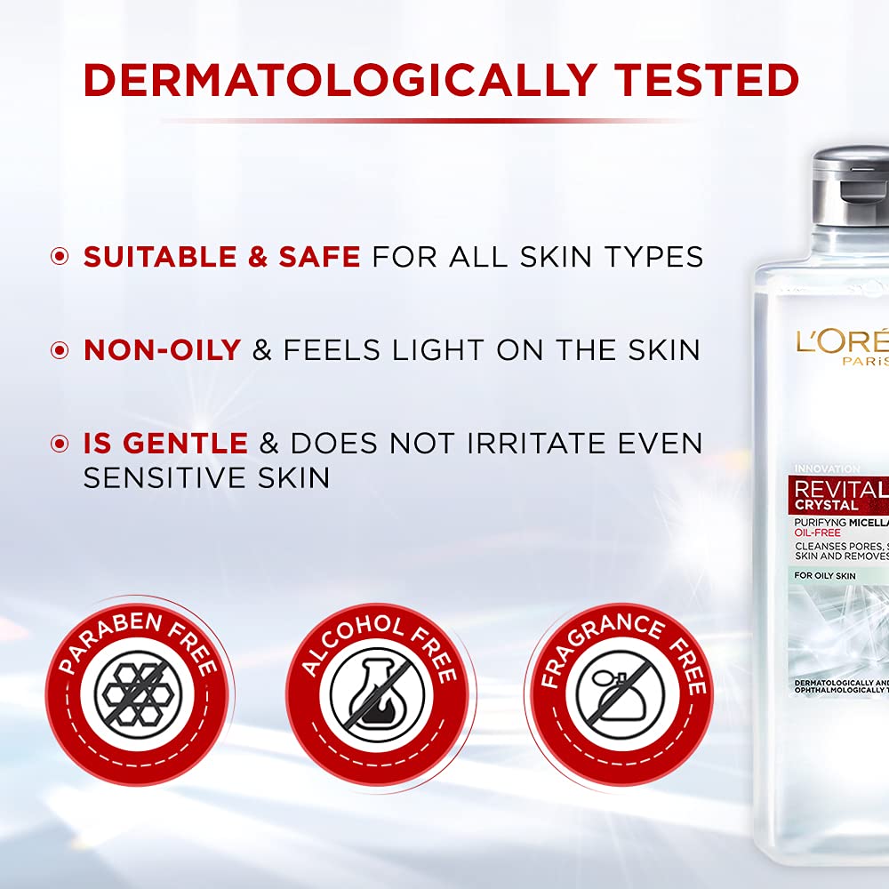 L'Oréal Paris Purifying Micellar Water, Cleanses pores and Removes Makeup, With Oil-Free Technology, Revitalift Crystal, 400ml – view 5