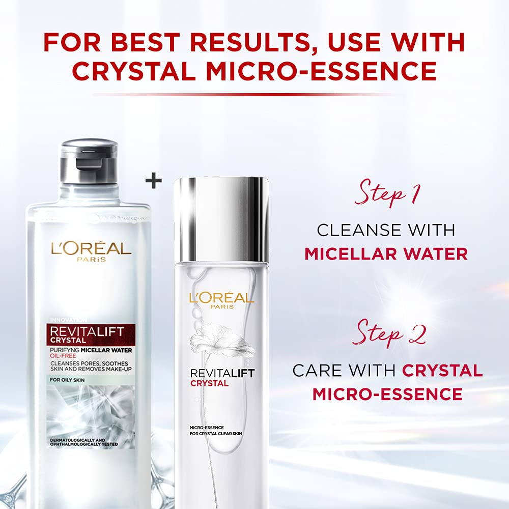 L'Oréal Paris Purifying Micellar Water, Cleanses pores and Removes Makeup, With Oil-Free Technology, Revitalift Crystal, 400ml – view 6