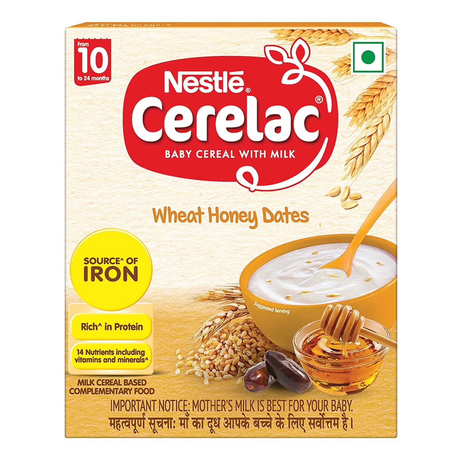Nestle Cerelac Baby Cereal with Milk , Wheat Honey Dates , From 10 to 24 Months , Stage 3, Source of Iron & Protein , 300g