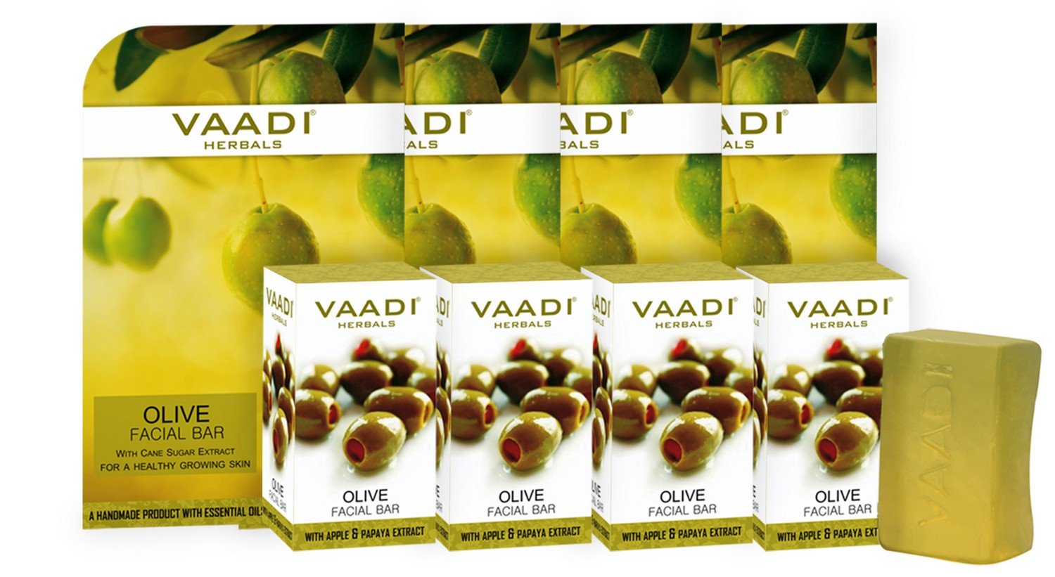 Vaadi Herbals olive facial bars pack with cane sugar extract