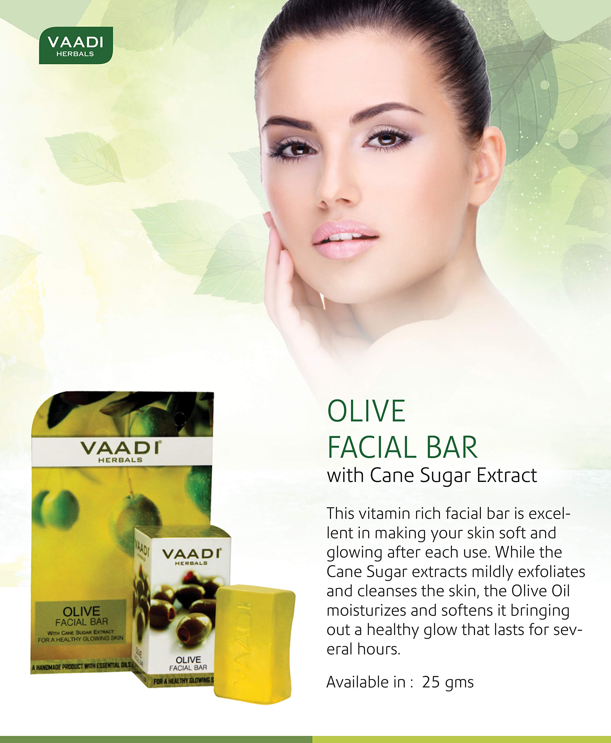 Vaadi Herbals Value Olive Facial Bars with Cane Sugar Extract, 25gm x 4 – view 3