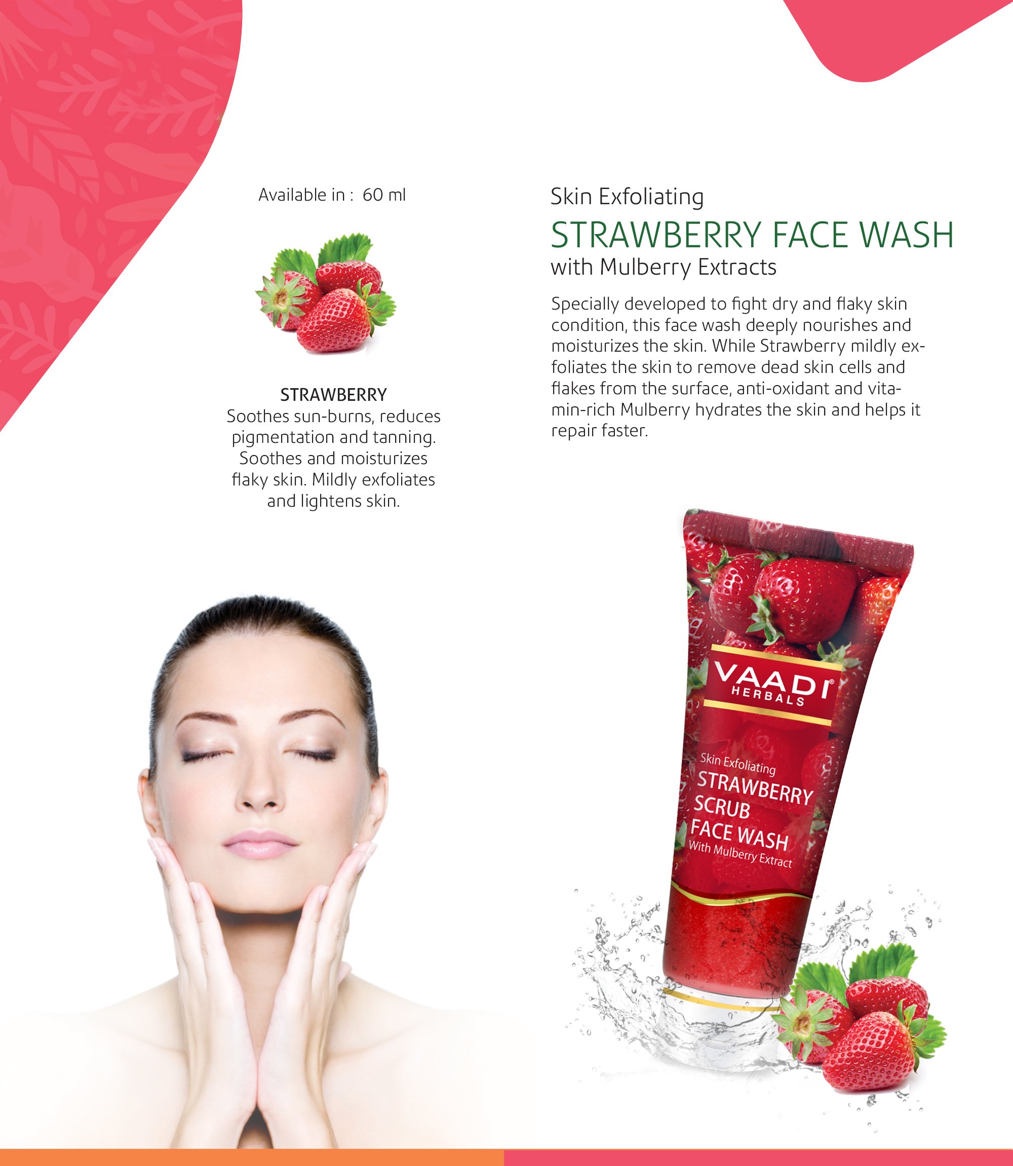 Vaadi Herbals Strawberry Scrub Face Wash with Mulberry Extract, 60g – view 3