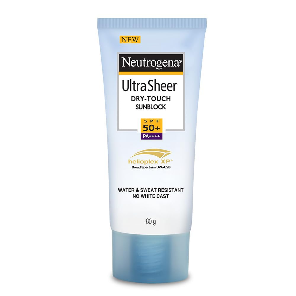 Front view of Neutrogena Ultra Sheer SPF 50+ sunscreen tube