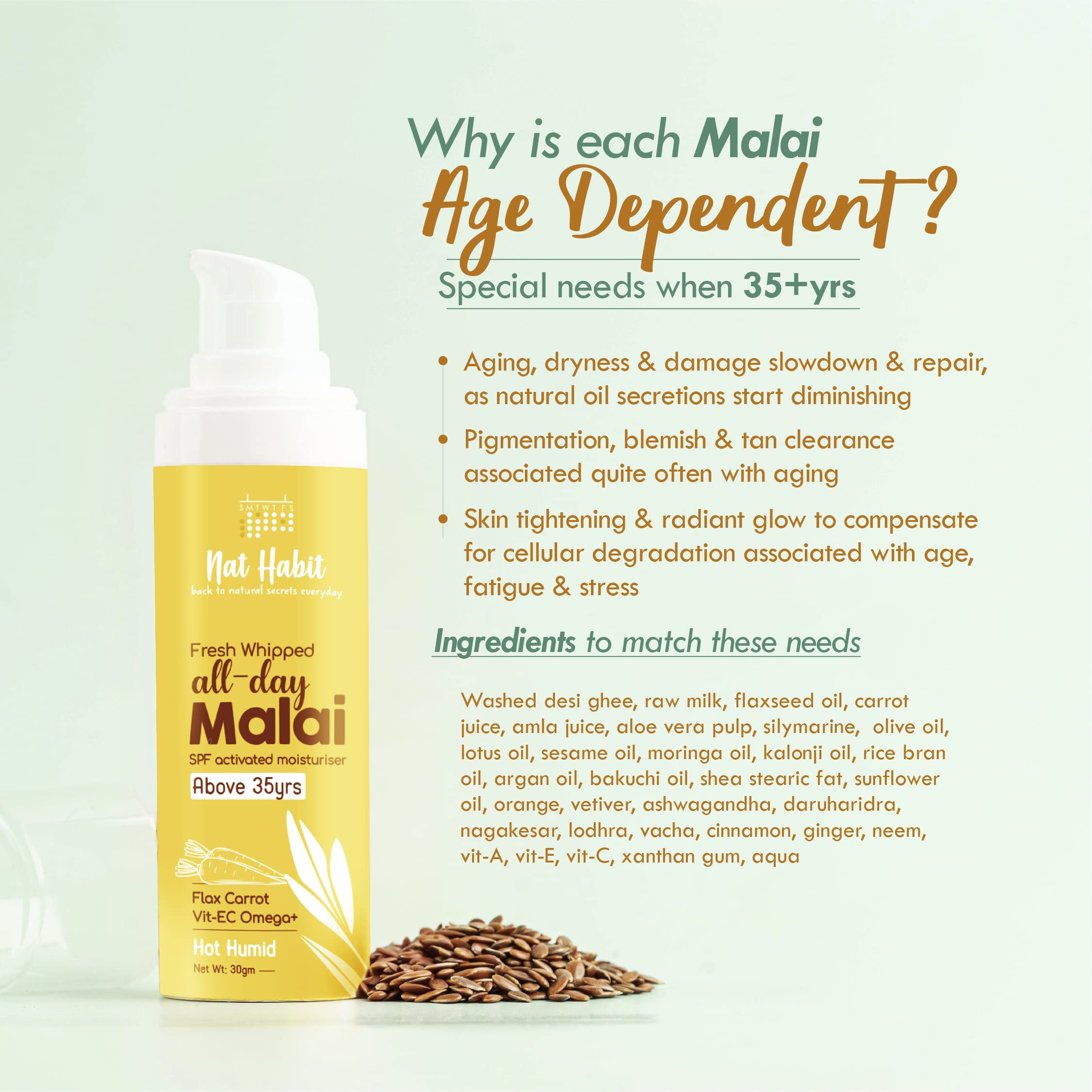 Nat Habit All Day Face Cream Fresh Whipped Flax Carrot Face Malai With Vitamins E, C & Omega+ For Hot Humid Weather Face Moisturization & Sun Protection (Ages 35+) - 30g – view 6