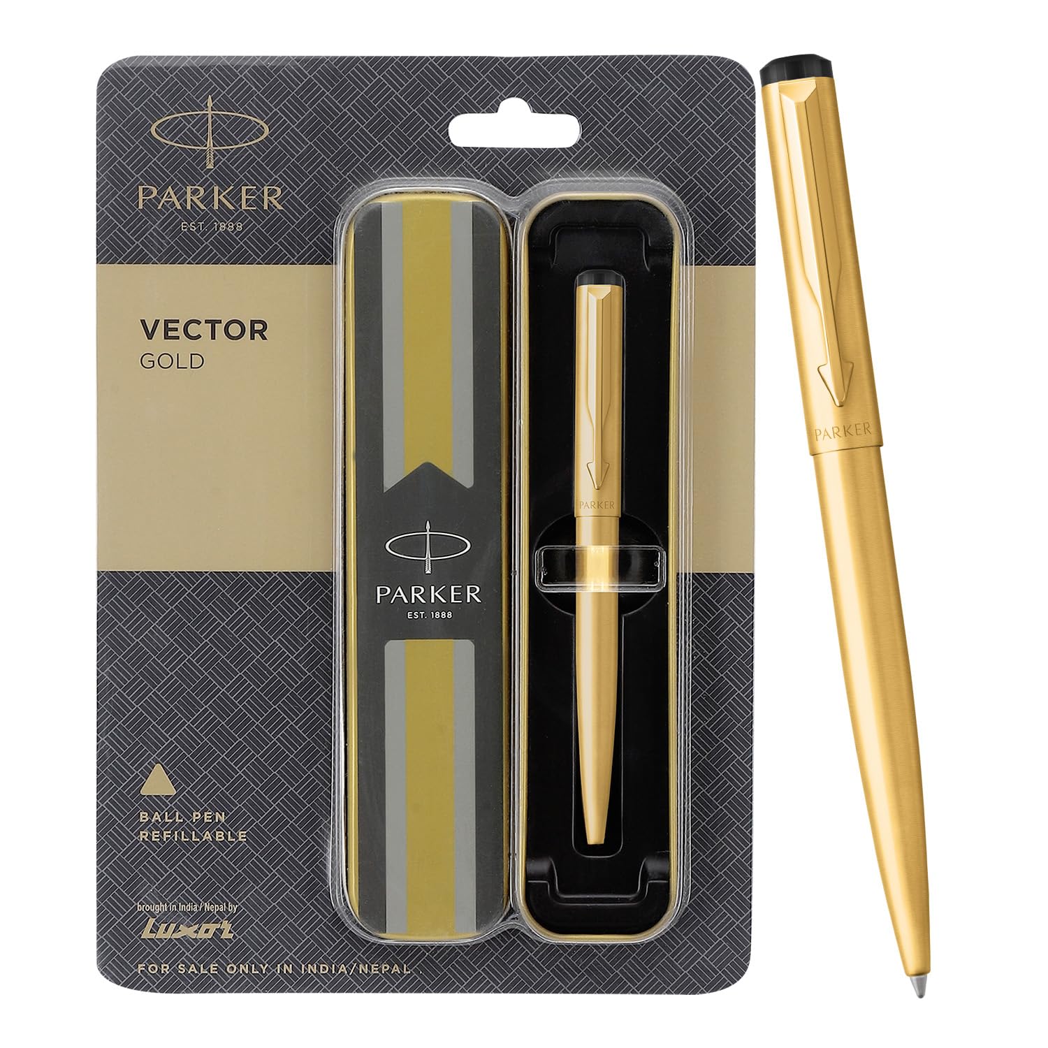 Gold Parker Vector ballpoint pen with stainless steel cap and clip