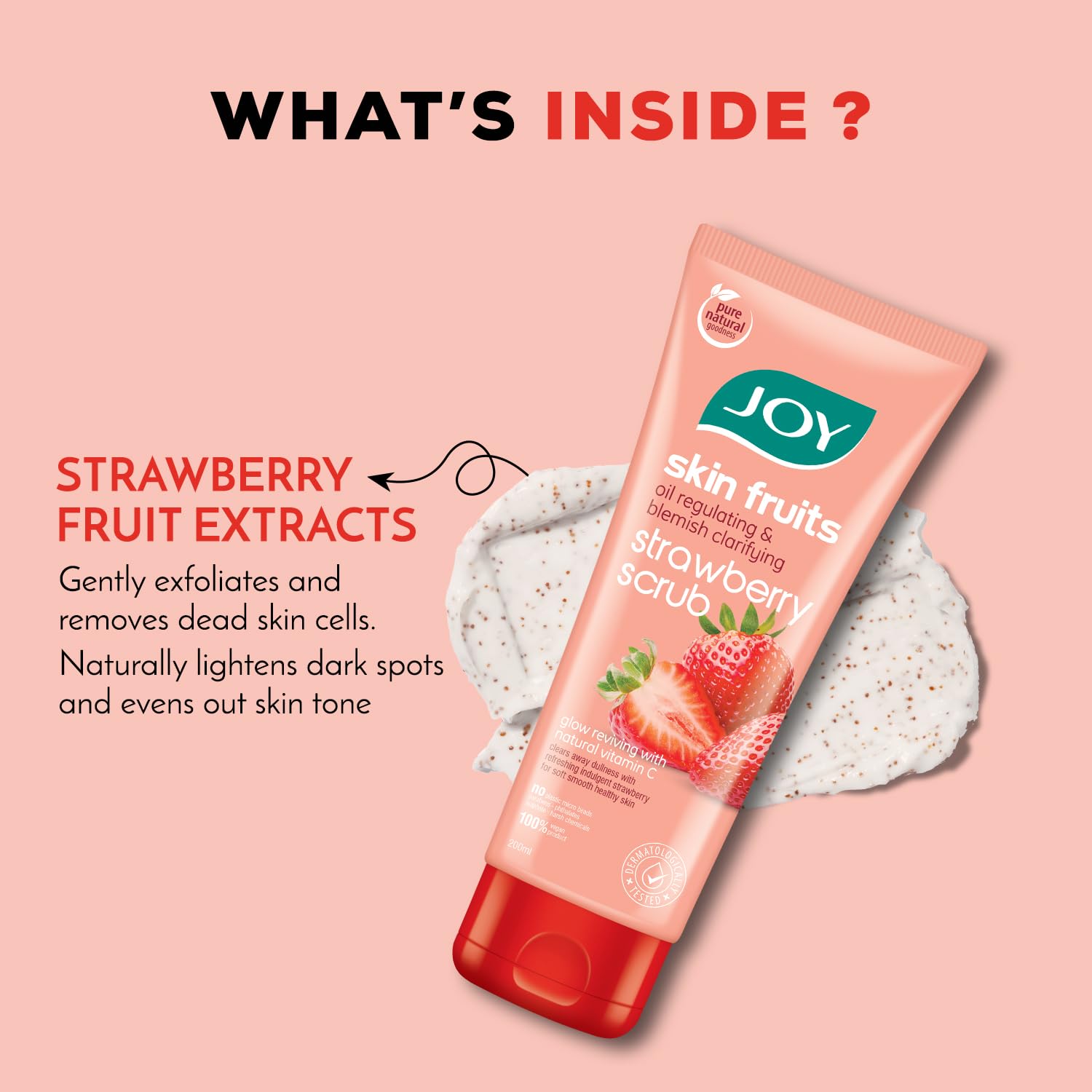Joy Strawberry Face & Body Scrub for Blackhead Removal & Oil Control - 200gm – view 2