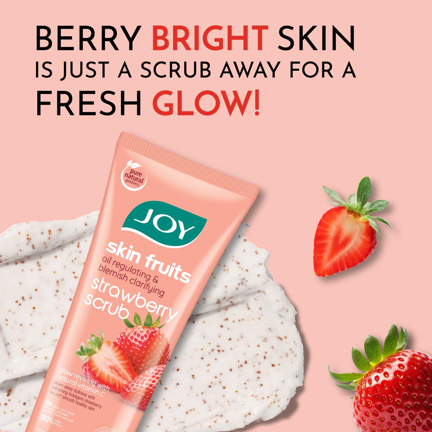Joy Strawberry Face & Body Scrub for Blackhead Removal & Oil Control - 200gm – view 3