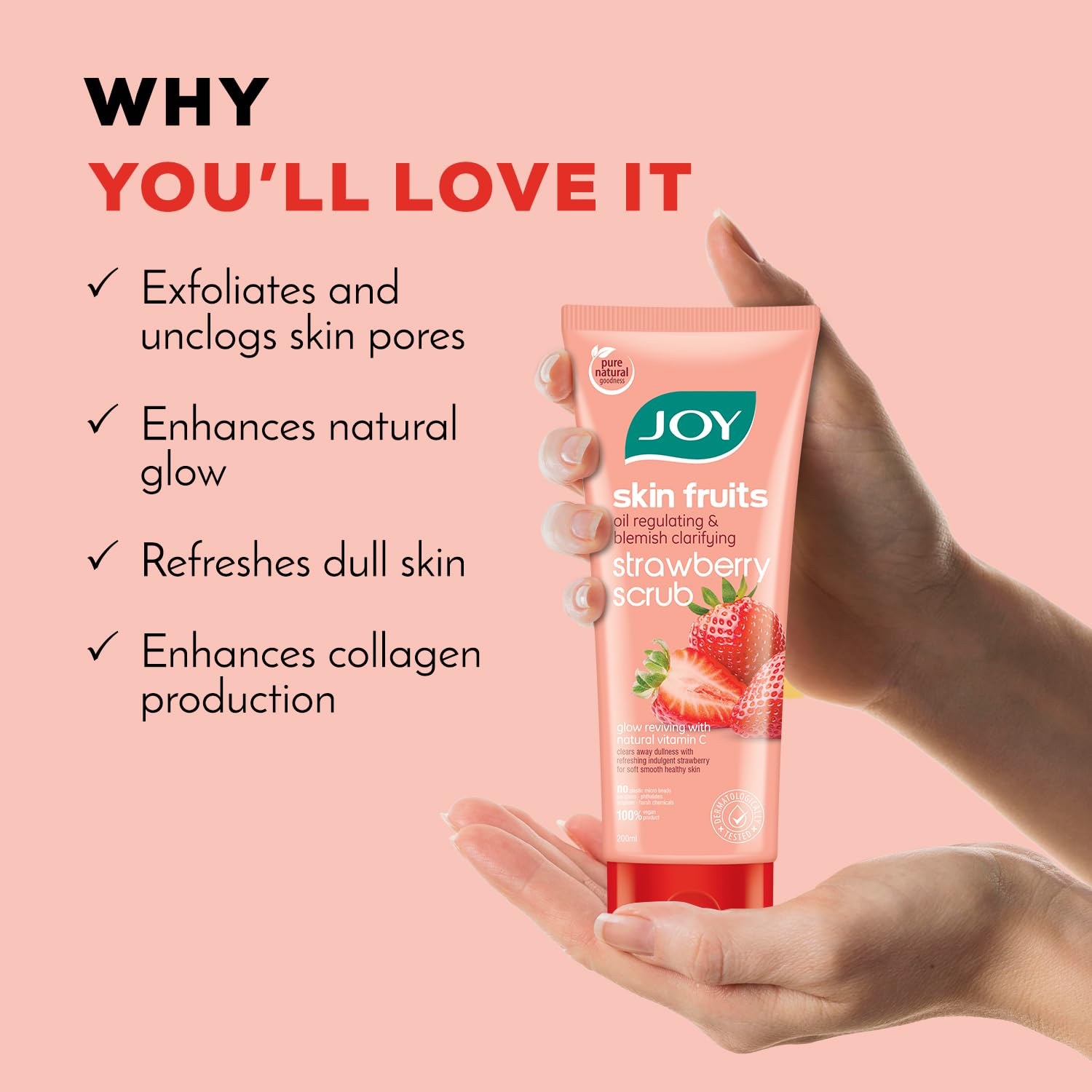 Joy Strawberry Face & Body Scrub for Blackhead Removal & Oil Control - 200gm – view 4