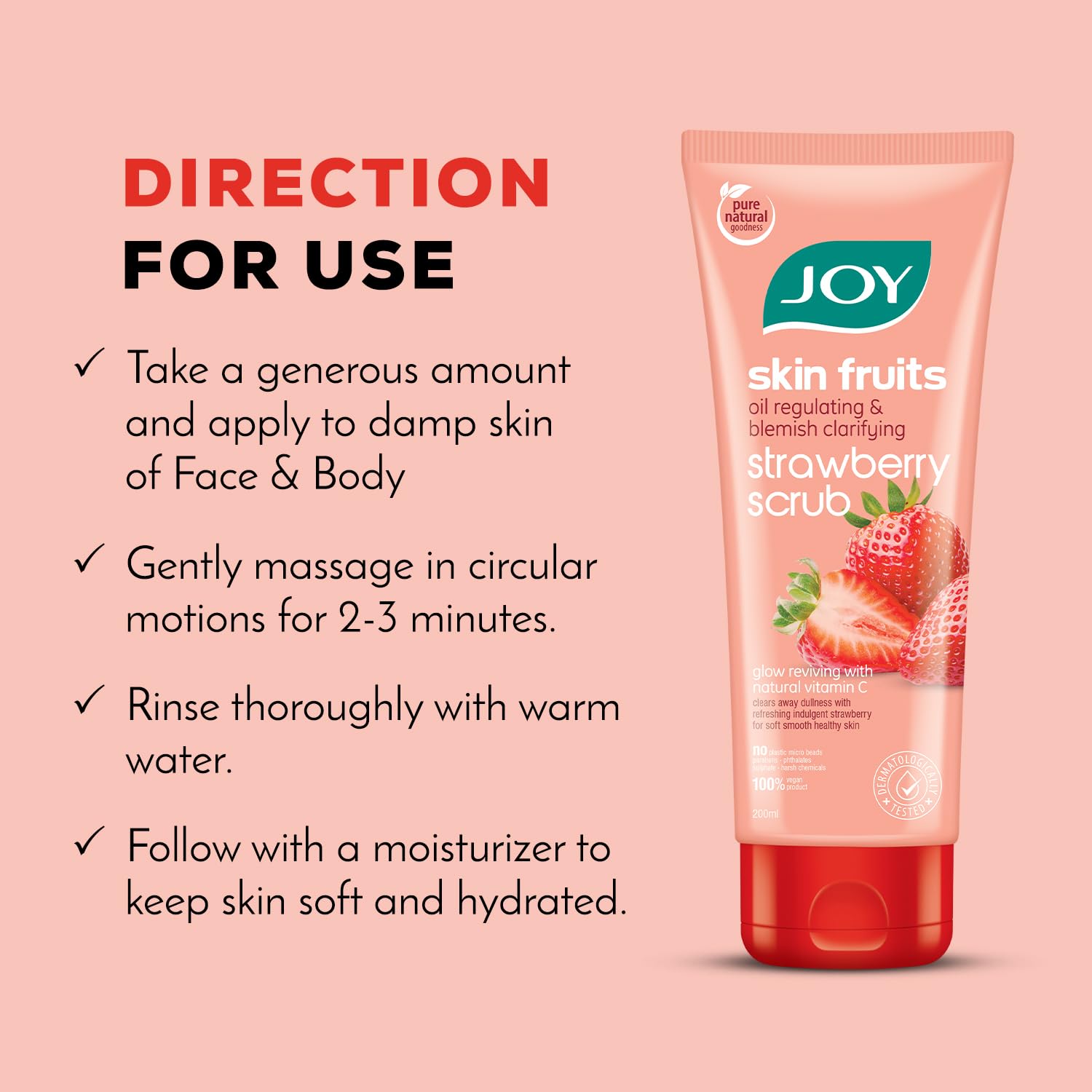 Joy Strawberry Face & Body Scrub for Blackhead Removal & Oil Control - 200gm – view 5