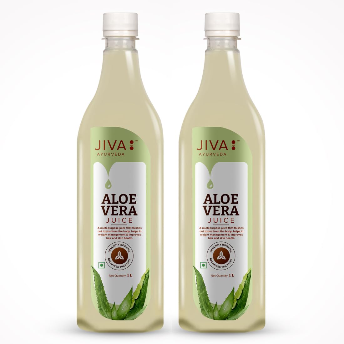 Two bottles of Jiva Ayurveda aloe vera juice 1 liter each